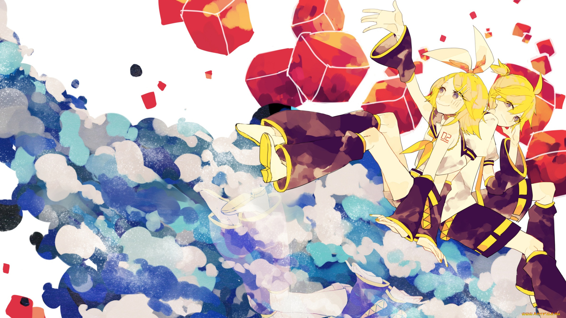 аниме, vocaloid, девушка, kagamine, len, rin, парень, арт, вокалоид