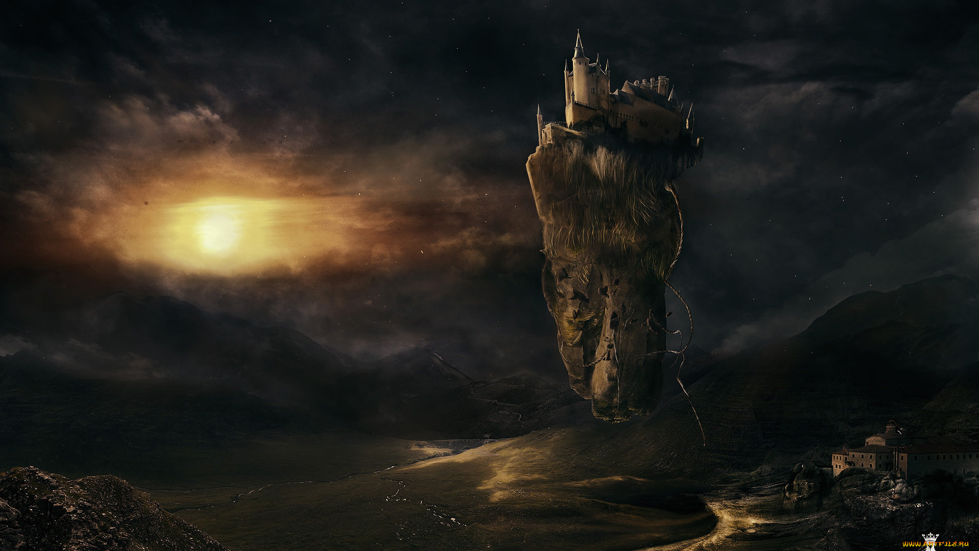 фэнтези, иные, миры, , иные, времена, небо, горы, замок, остров, ночь