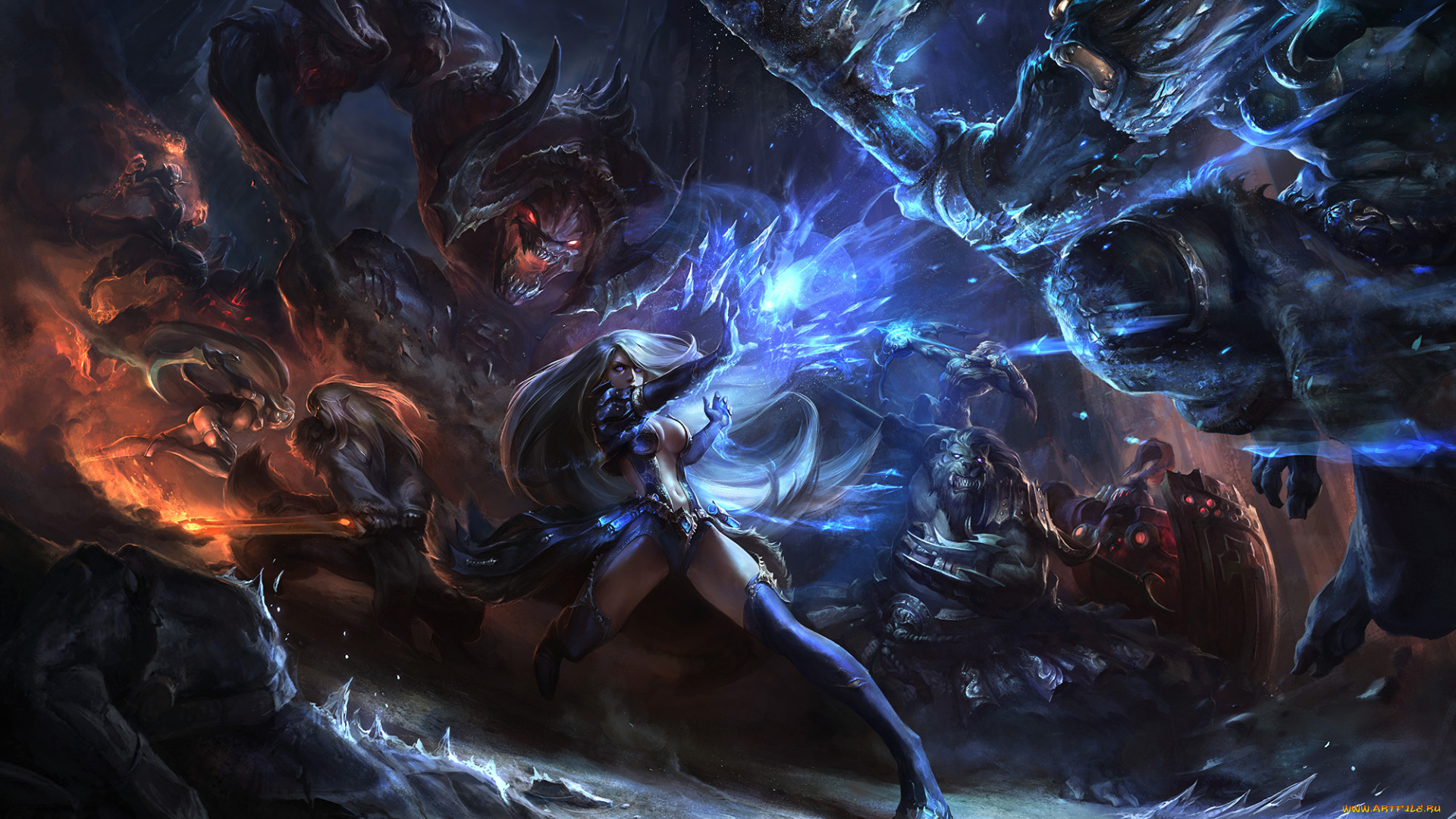 фэнтези, красавицы, и, чудовища, девушка, существа, магия, бой