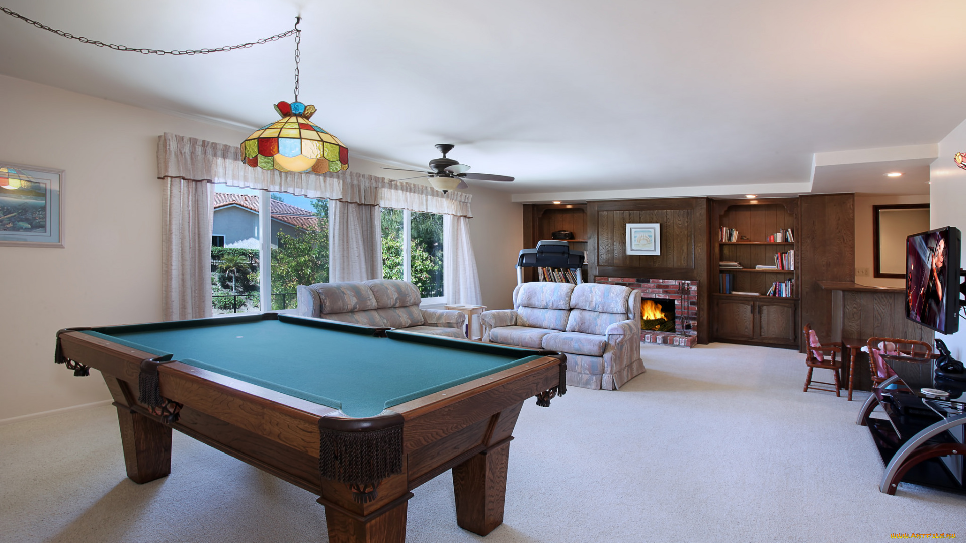 интерьер, бильярдная, стиль, мебель, бильярд, дизайн