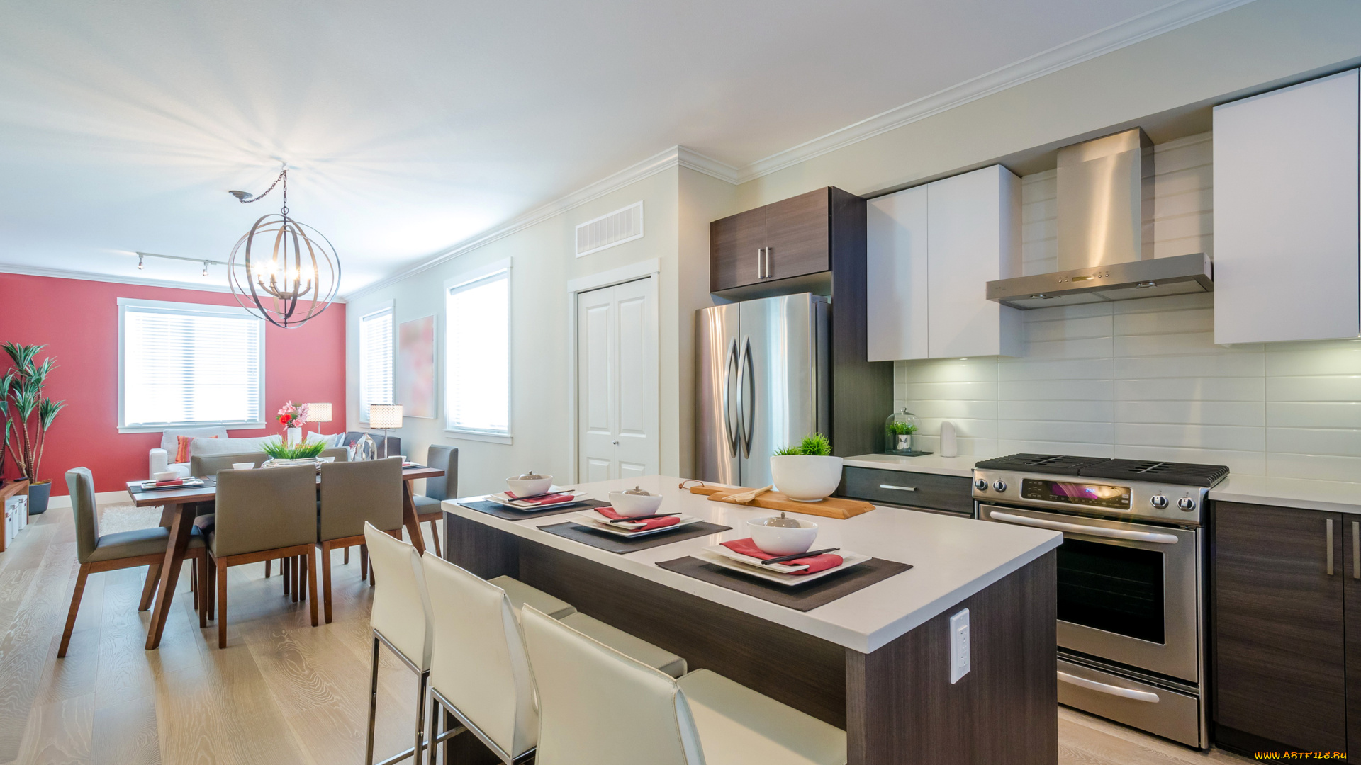 интерьер, кухня, дизайн, плита, холодильник, мебель