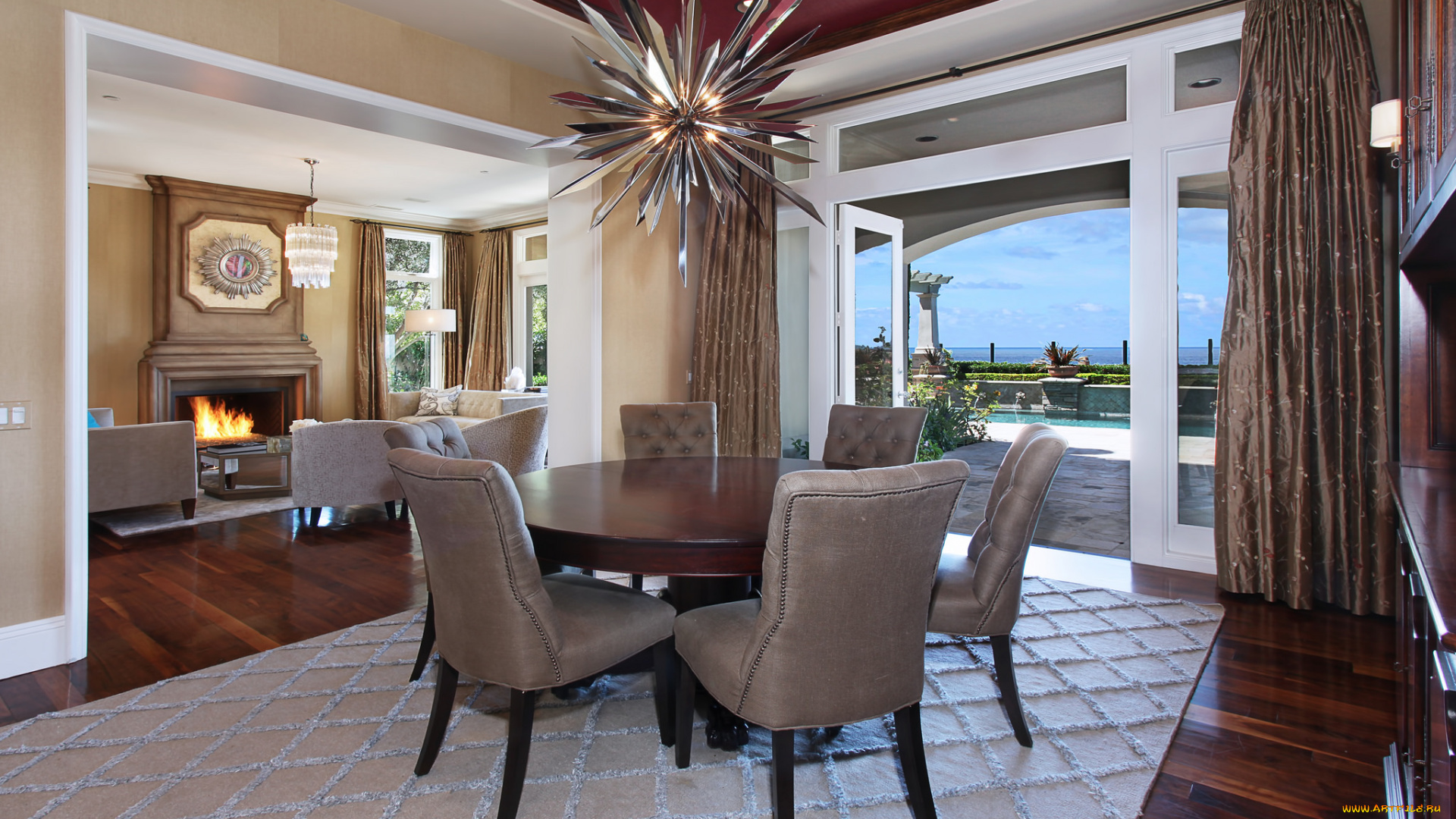 интерьер, столовая, furniture, dining, room, стиль, люстра, цветы, мебель, chandelier, style, flowers