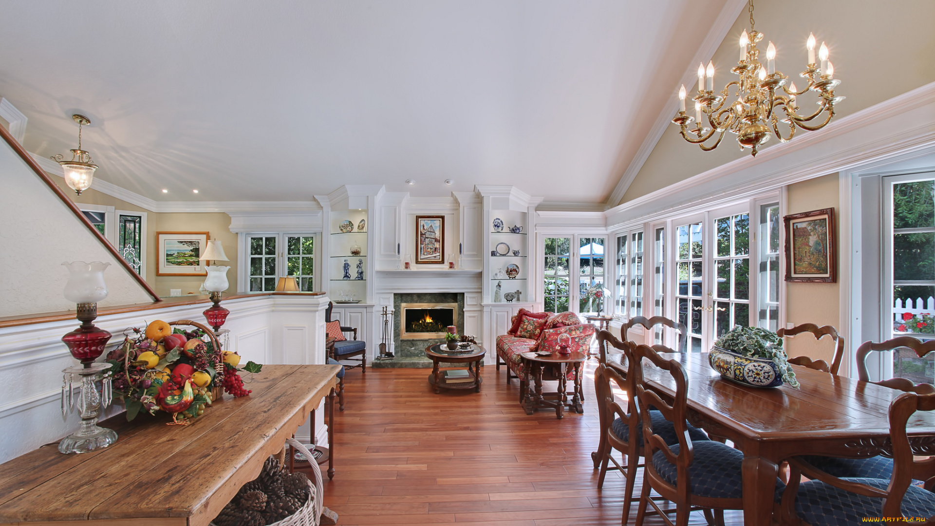 интерьер, столовая, furniture, dining, room, стиль, люстра, цветы, мебель, chandelier, style, flowers
