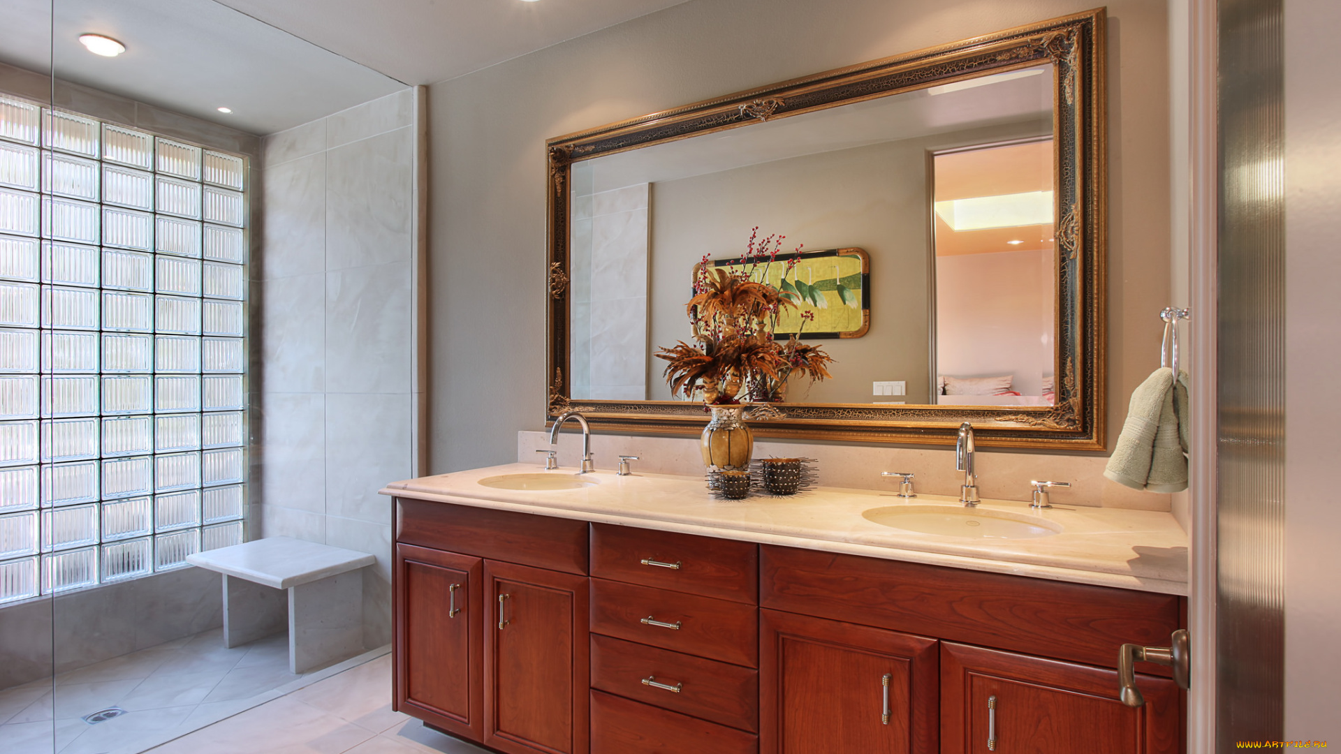 интерьер, ванная, и, туалетная, комнаты, цветы, дизайн, стиль, ванная