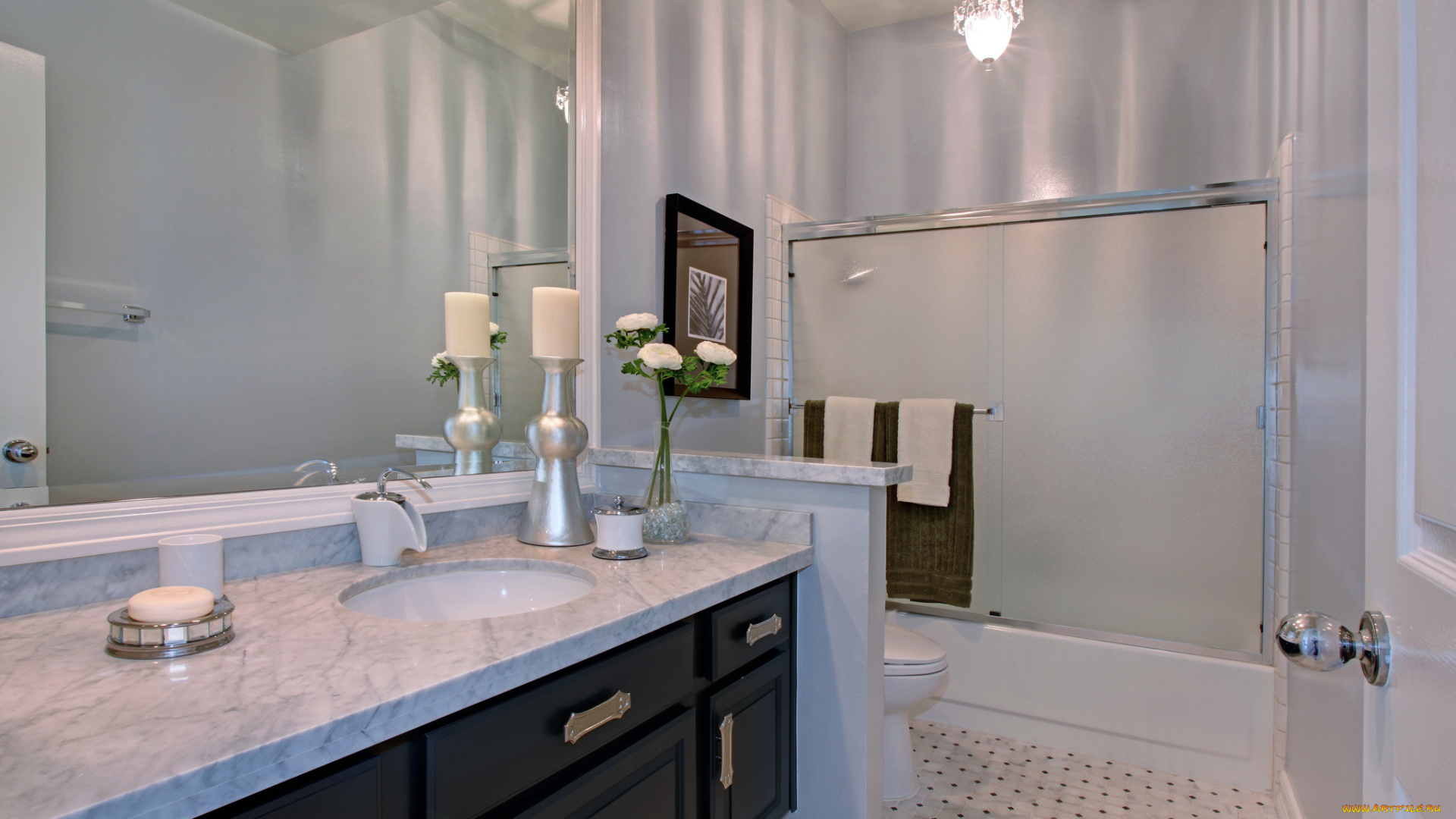 интерьер, ванная, и, туалетная, комнаты, стиль, цветы, ванная, дизайн