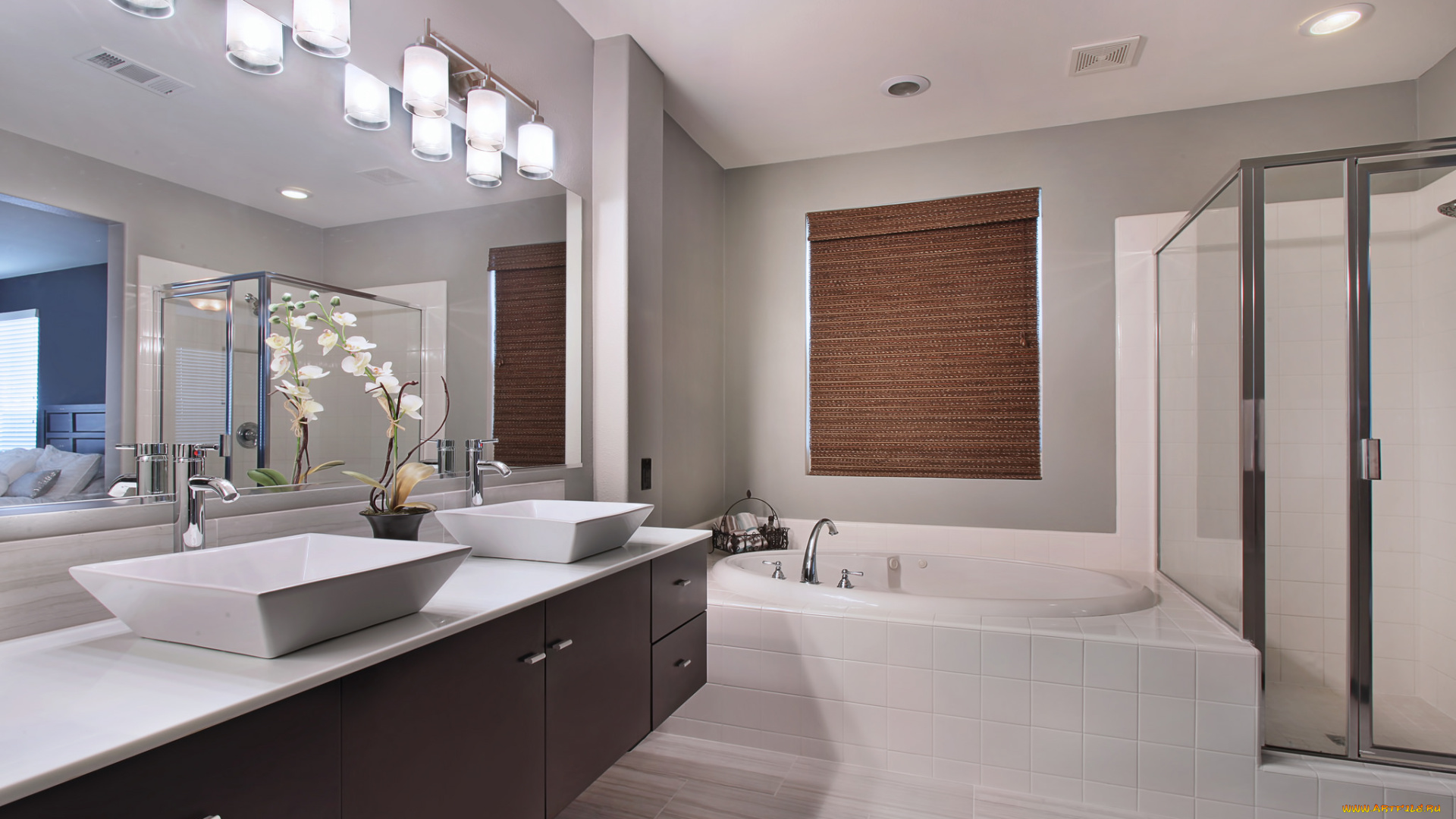 интерьер, ванная, и, туалетная, комнаты, ванная, цветы, дизайн, стиль