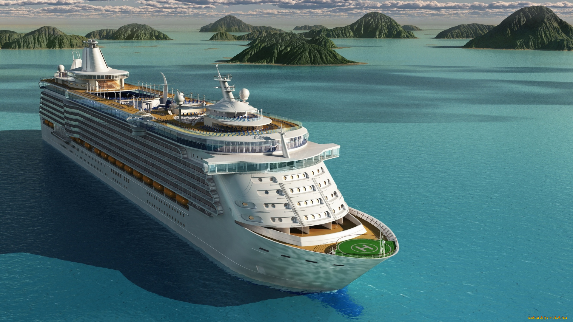 корабли, 3d, море, лайнер, sea, ship