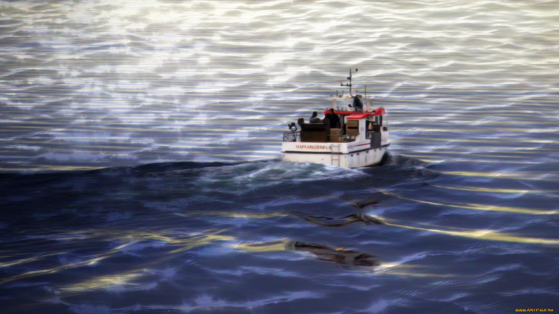 корабли, рисованные, море, рисунок, лодка