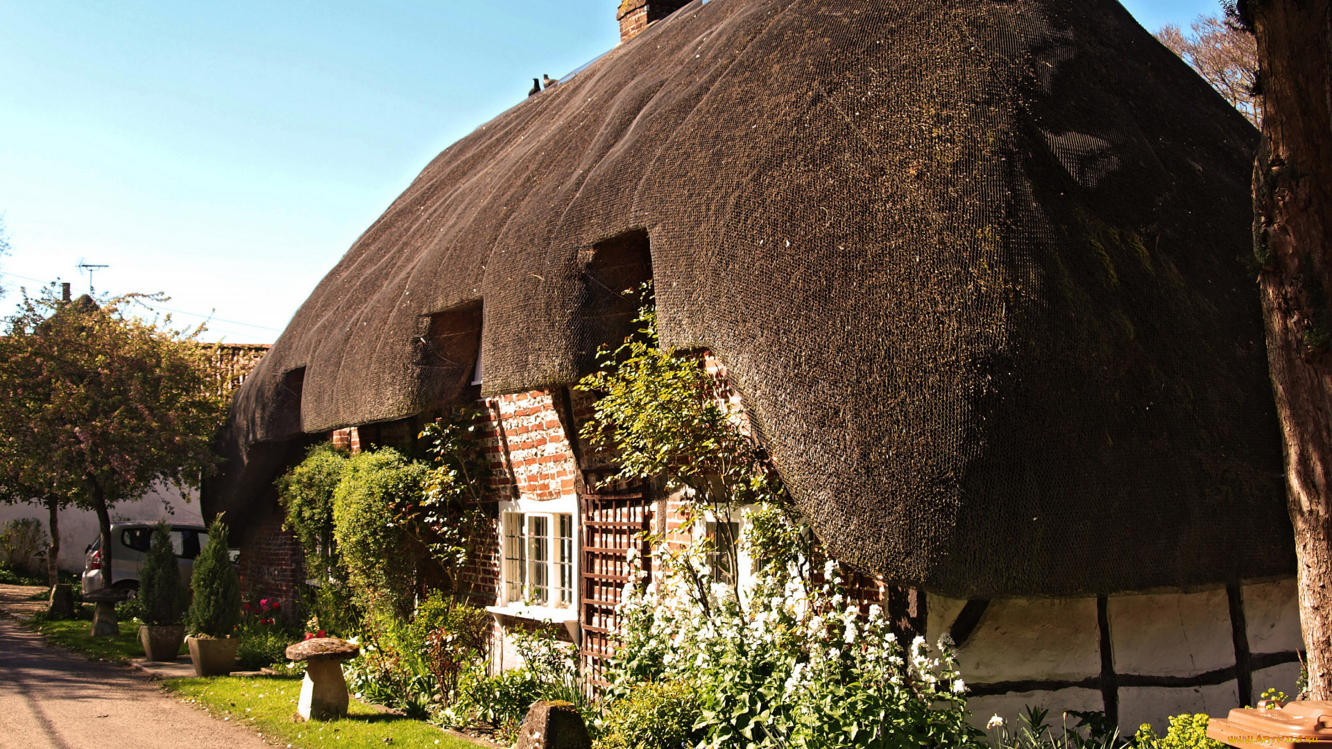 nether, wallop, , hampshire, города, -, здания, , дома, дом, англия, улица, кусты, nether, wallop, hampshire