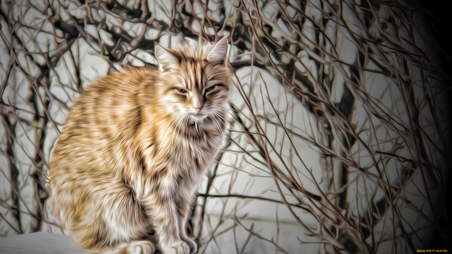разное, компьютерный, дизайн, кошка, ветки, дерево