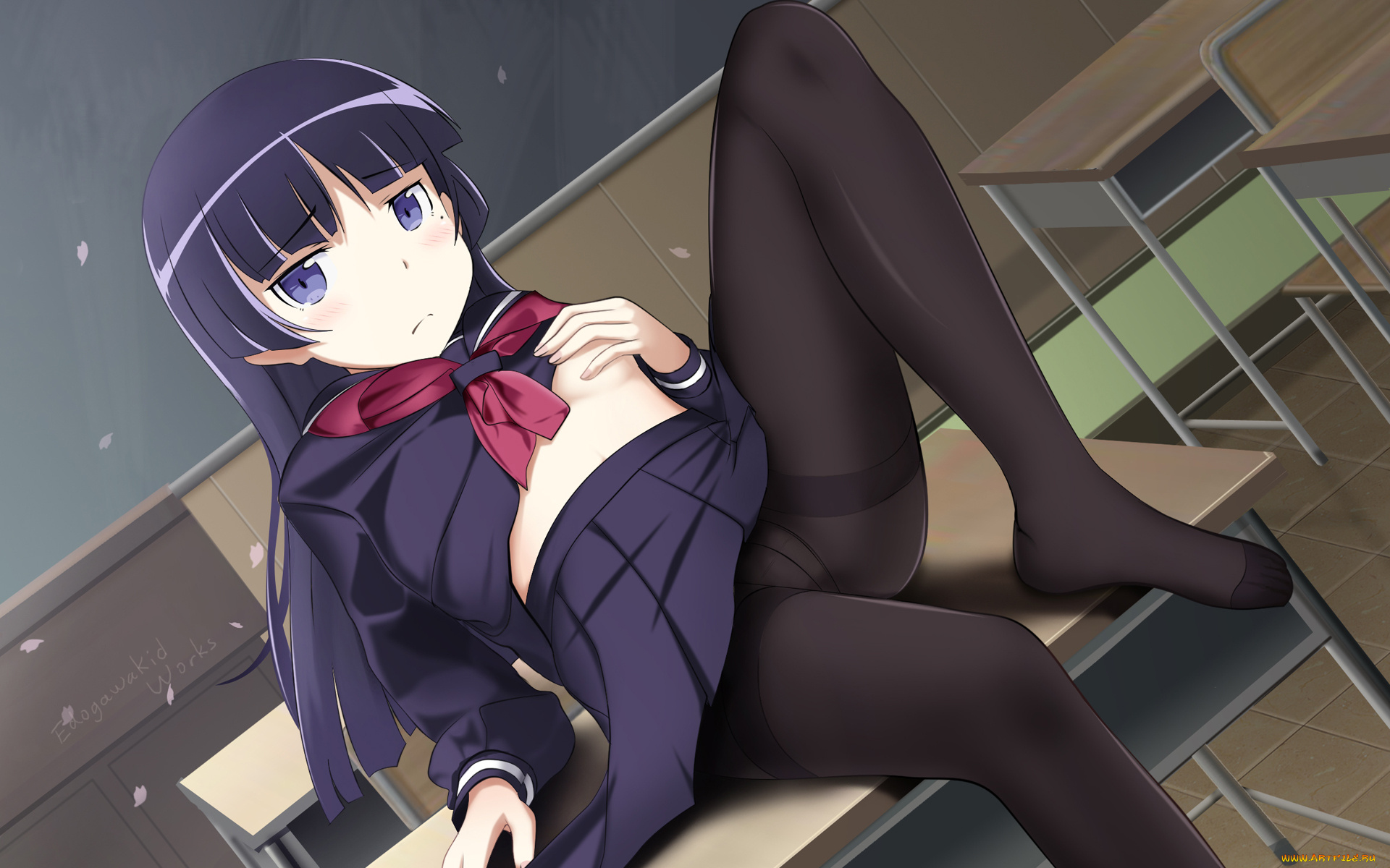 аниме, oreimo, ore, no, imouto, ga, konna, ni, kawaii, wake, nai, кабинет, школа, парта, девушка, gokou, ruri