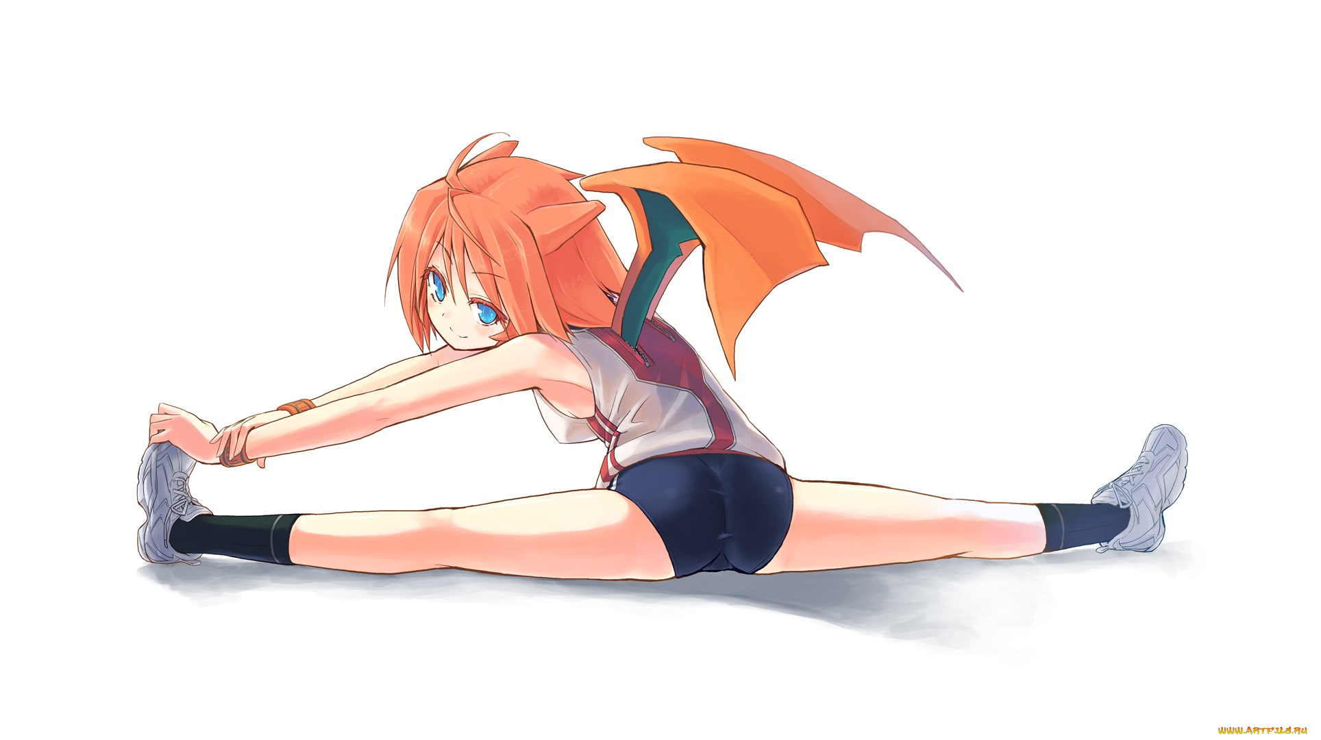 аниме, pokemon, девушка, крыля, арт, рыжая, покемон