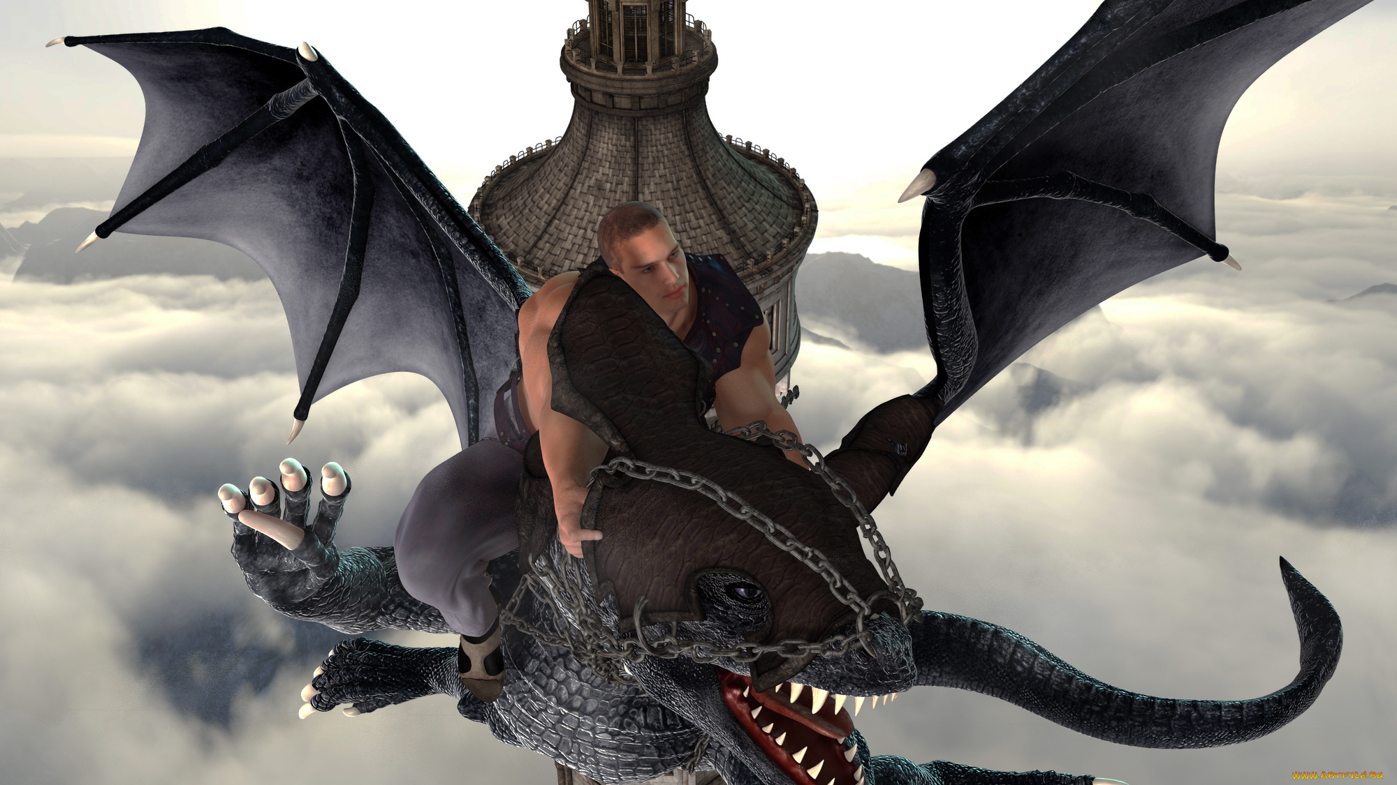 3д, графика, фантазия, , fantasy, дракон, мужчина