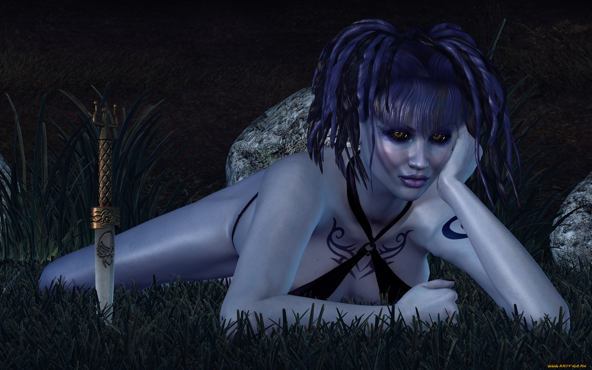 3д, графика, существа, , creatures, девушка, взгляд, фон