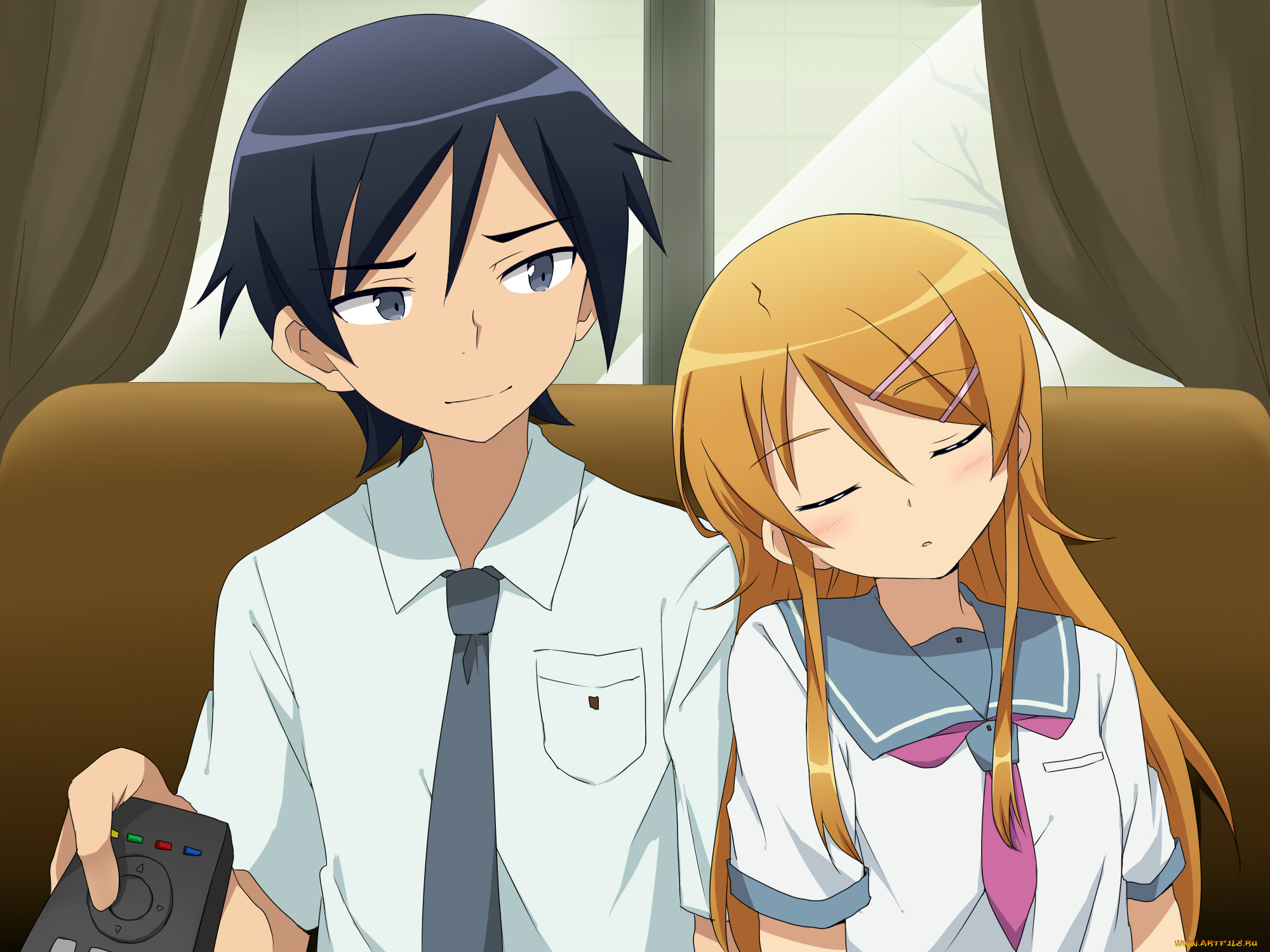 аниме, oreimo, пульт, блондин, сестра, брюнет, девушка, парень, брат, kousaka, kyousuke, kirino