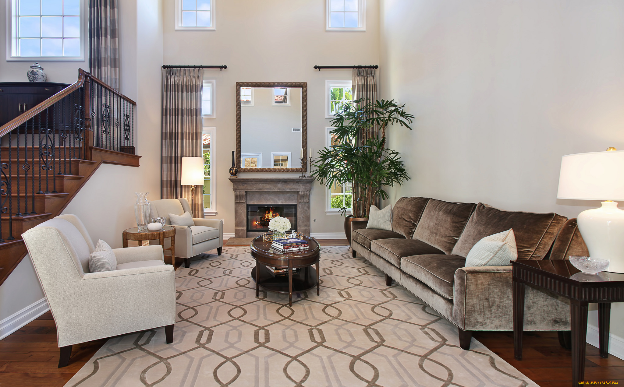 интерьер, гостиная, цветы, мебель, дизайн, оформление