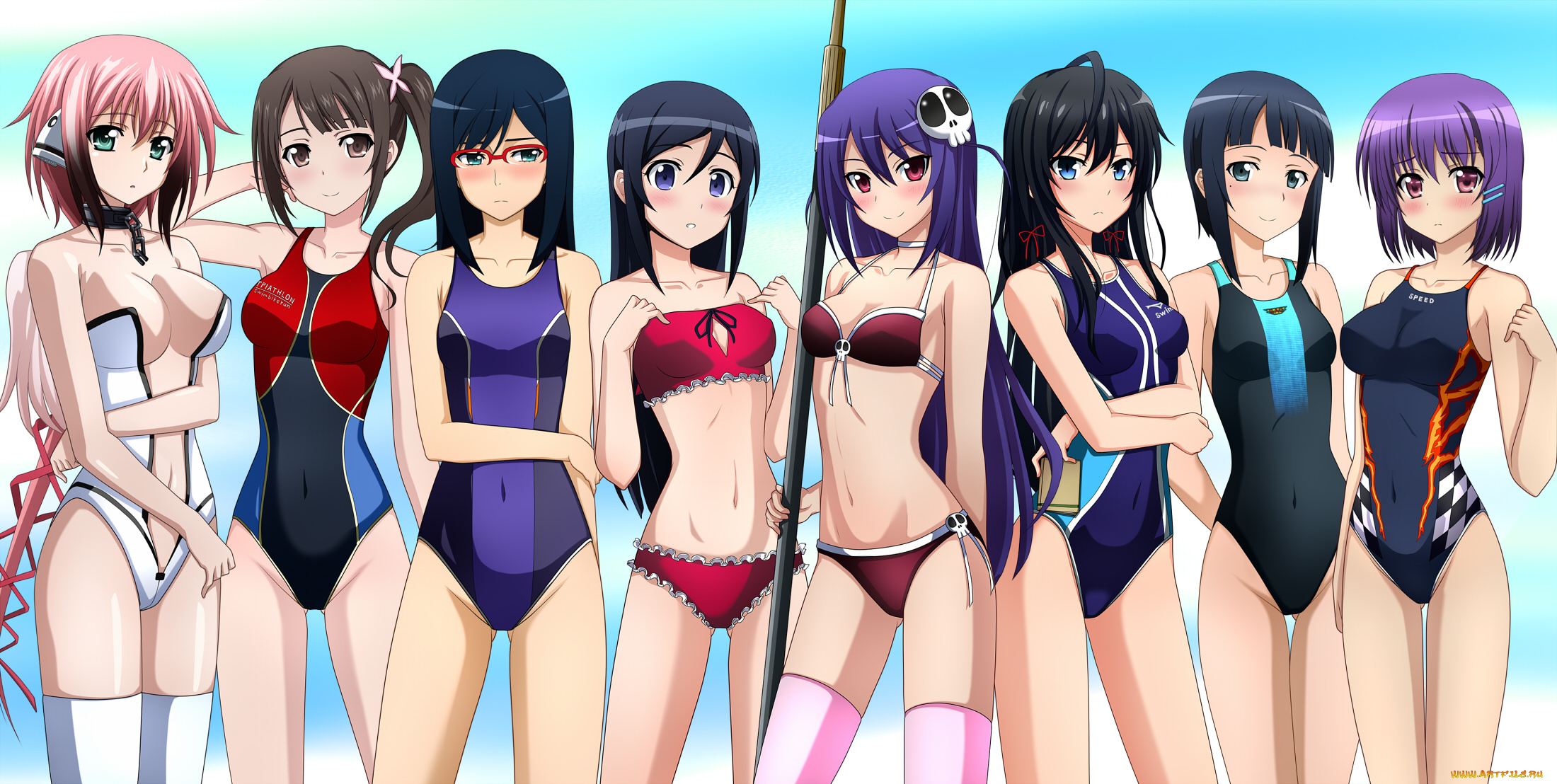 аниме, *unknown, , другое, группа, арт, купальники, девушки, kami, nomi, zo, shiru, sekai