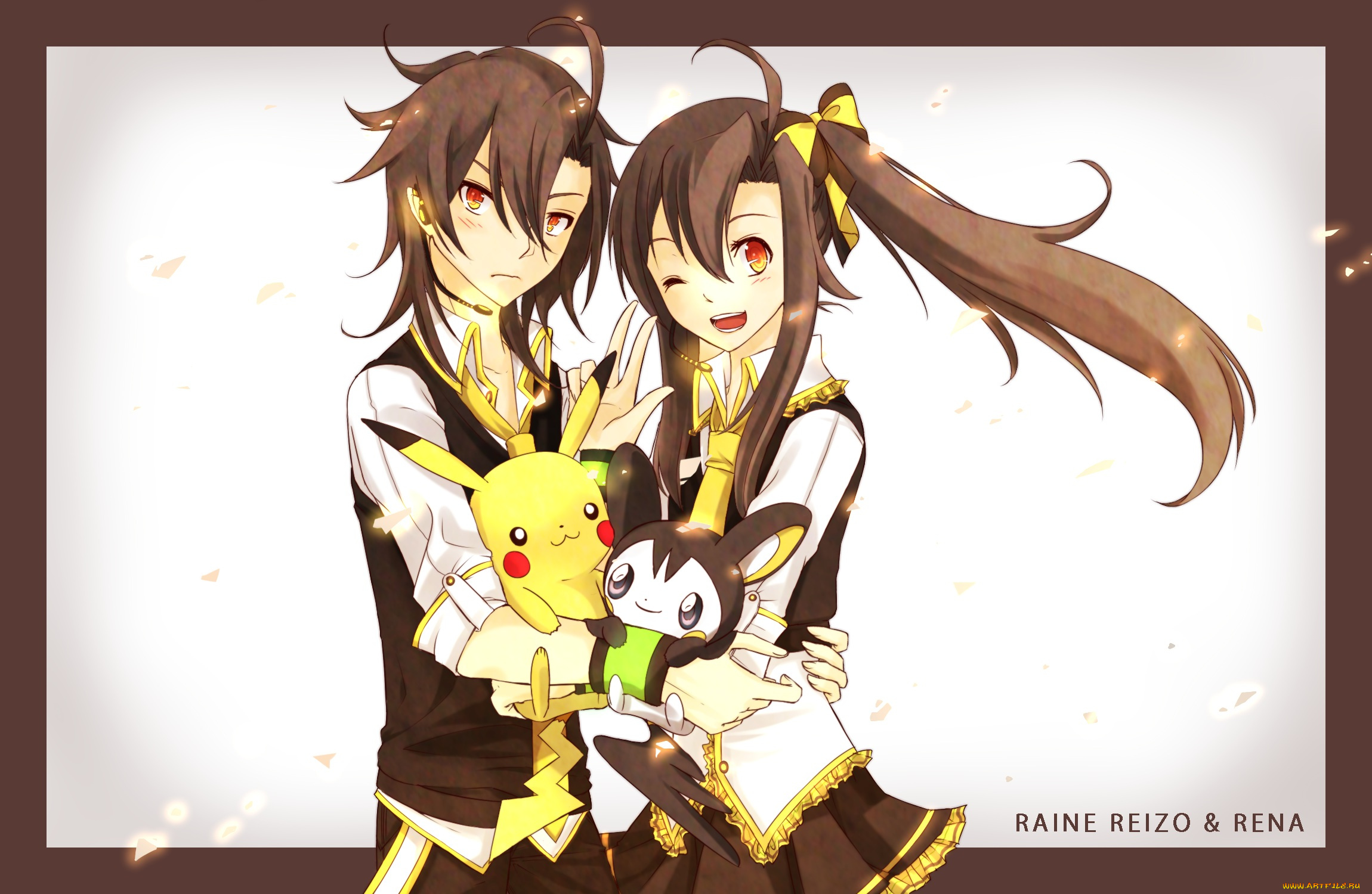 аниме, pokemon, арт, пикачу, покемоны, девушка, парень