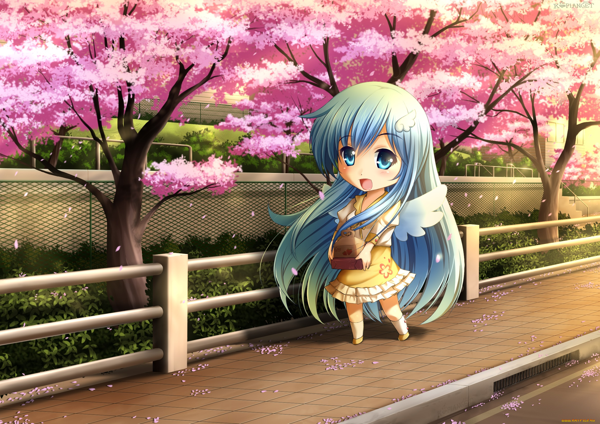 аниме, -angels, &, demons, сакура, волосы, девушка, крылья, ангел