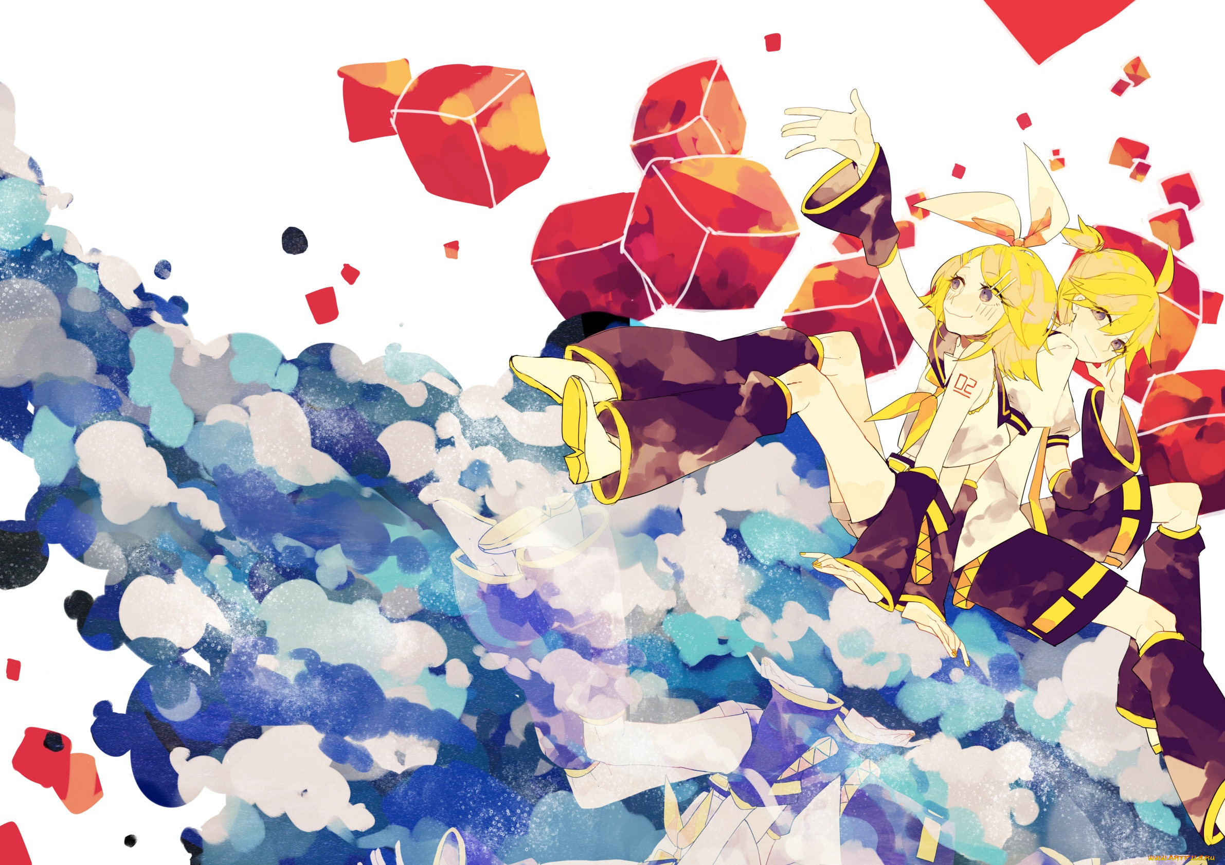 аниме, vocaloid, девушка, kagamine, len, rin, парень, арт, вокалоид