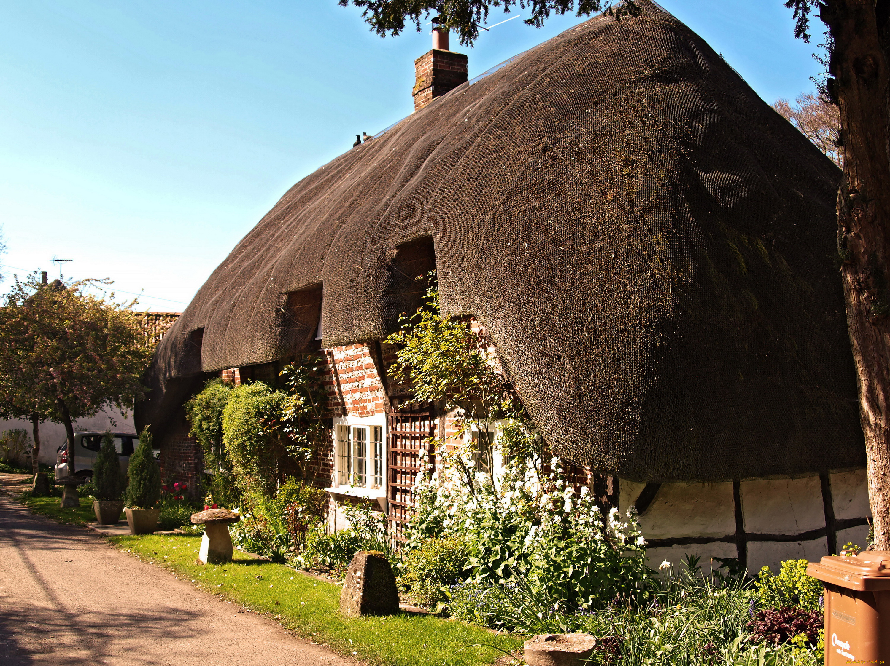 nether, wallop, , hampshire, города, -, здания, , дома, дом, англия, улица, кусты, nether, wallop, hampshire