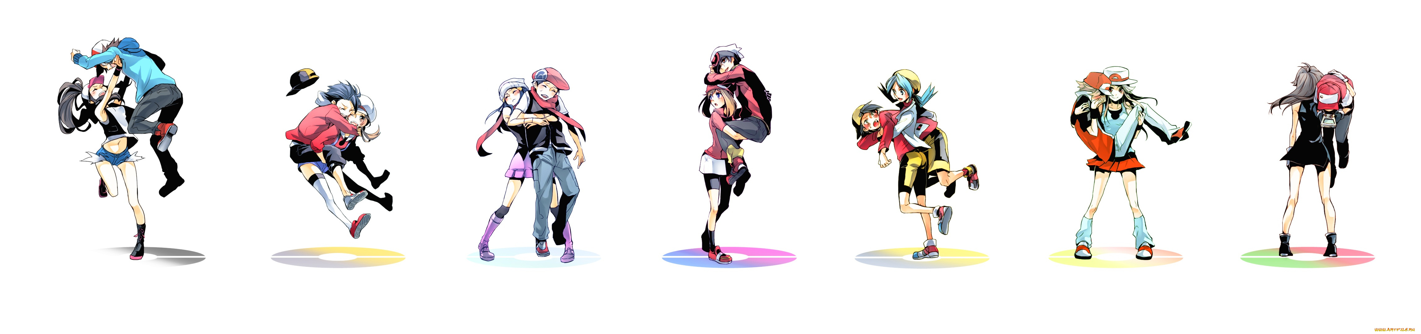 аниме, pokemon, арт, парни, покемон, девушки, белый, фон