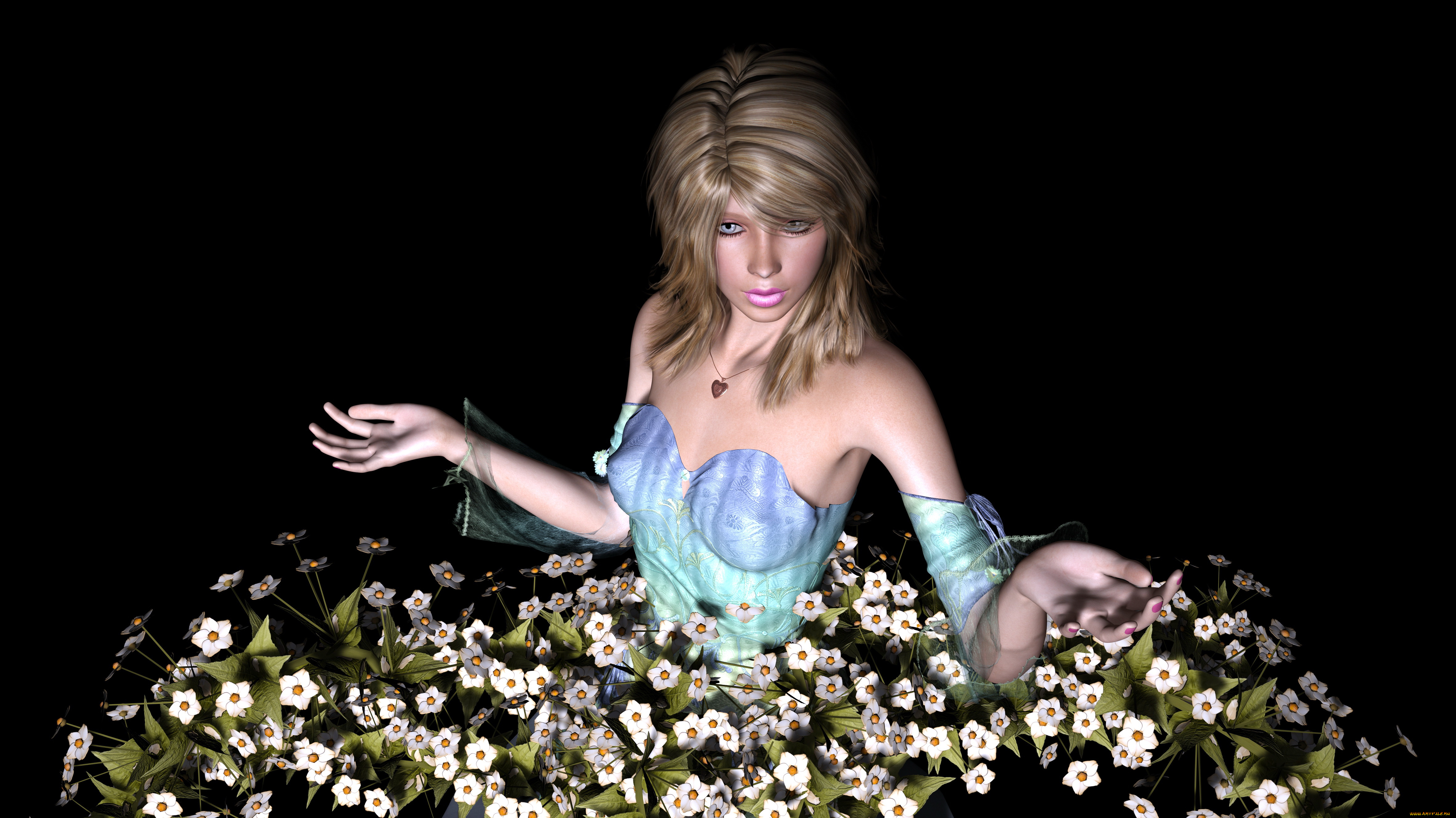 3д, графика, люди, , people, фон, взгляд, девушка, цветы