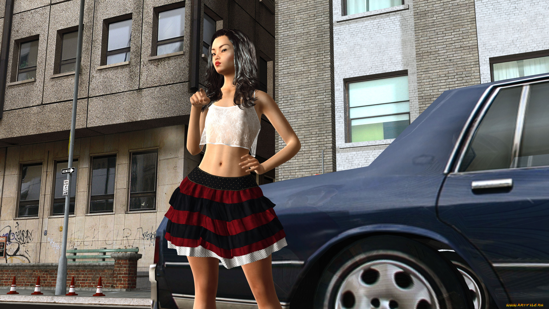 автомобили, 3d, car&girl, девушка, взгляд, фон, автомобиль