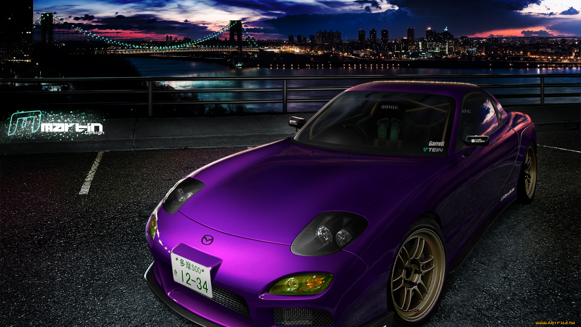 автомобили, виртуальный, тюнинг, mazda, rx7, purple, tuning