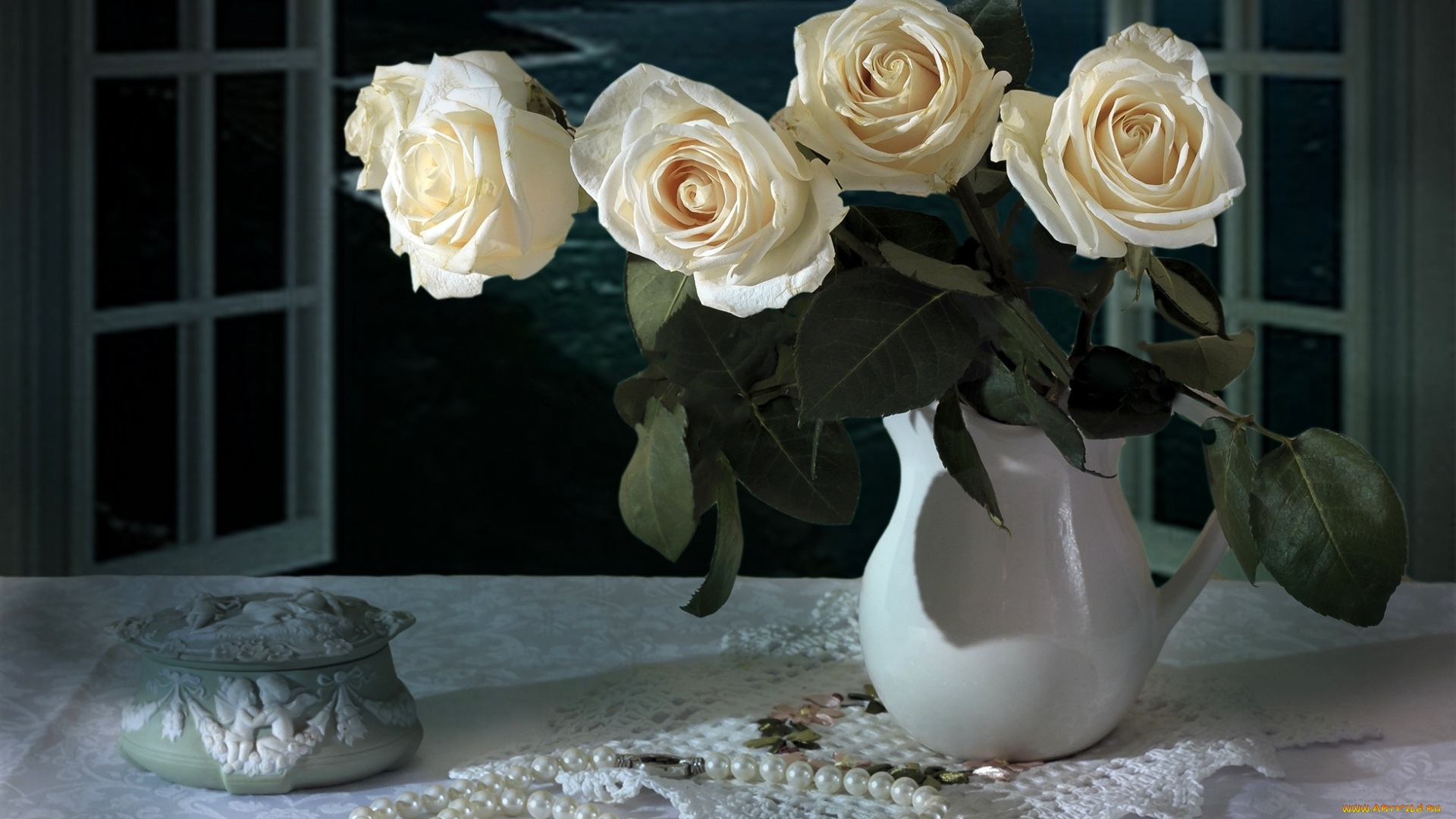 цветы, розы, ожерелье, винтаж, букет, стиль