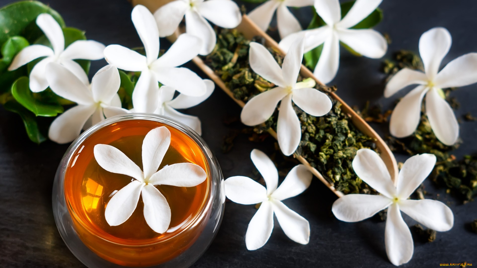 цветы, жасмин, пиала, зеленый, чай, напиток