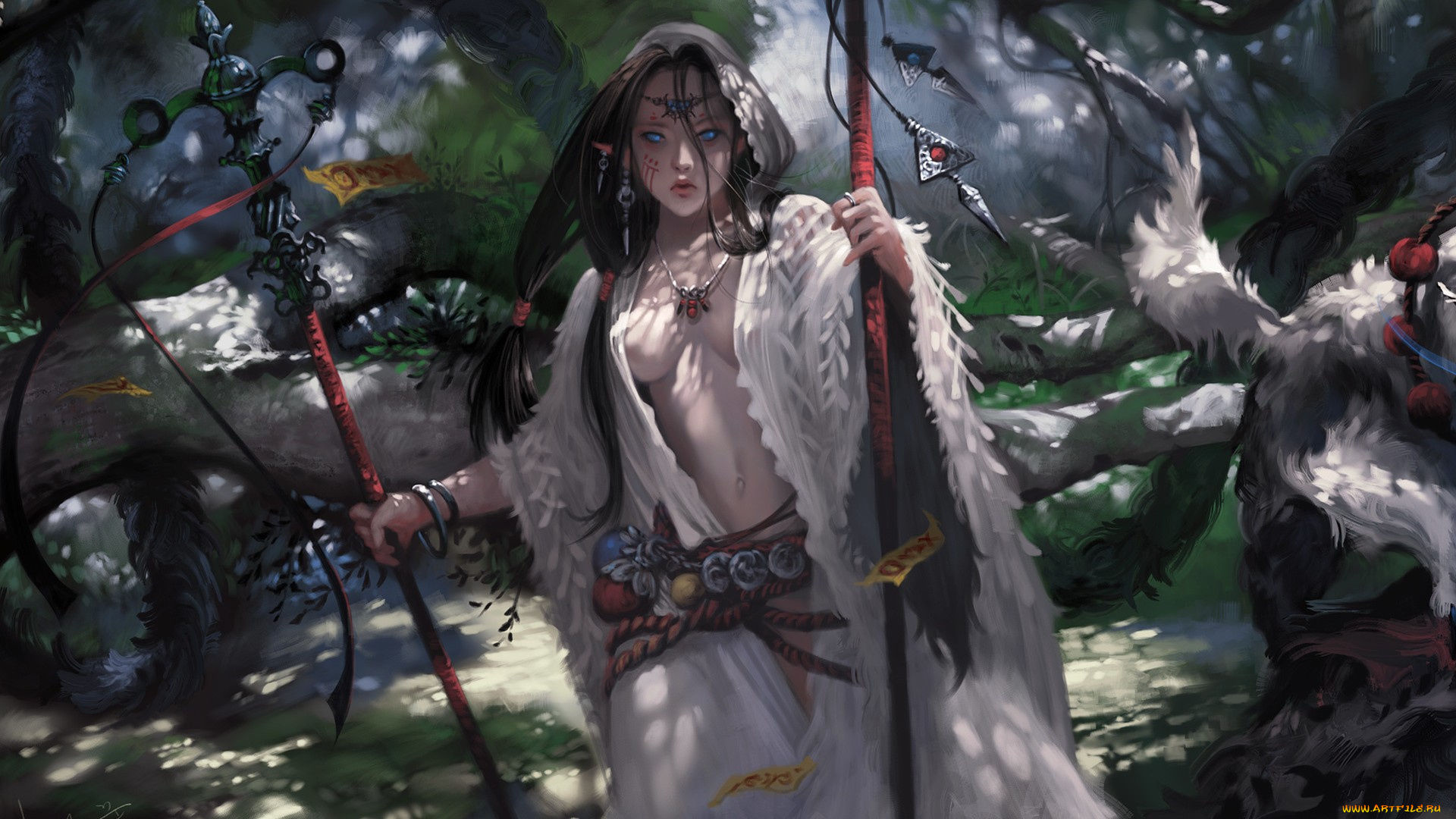 фэнтези, девушки, шаманка, посох, девушка, taejune, kim