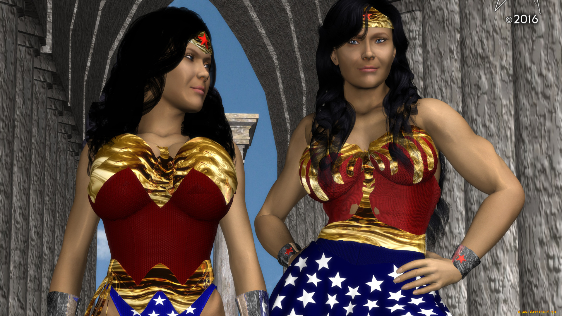 3д, графика, фантазия, , fantasy, девушки, фон, взгляд, супермены