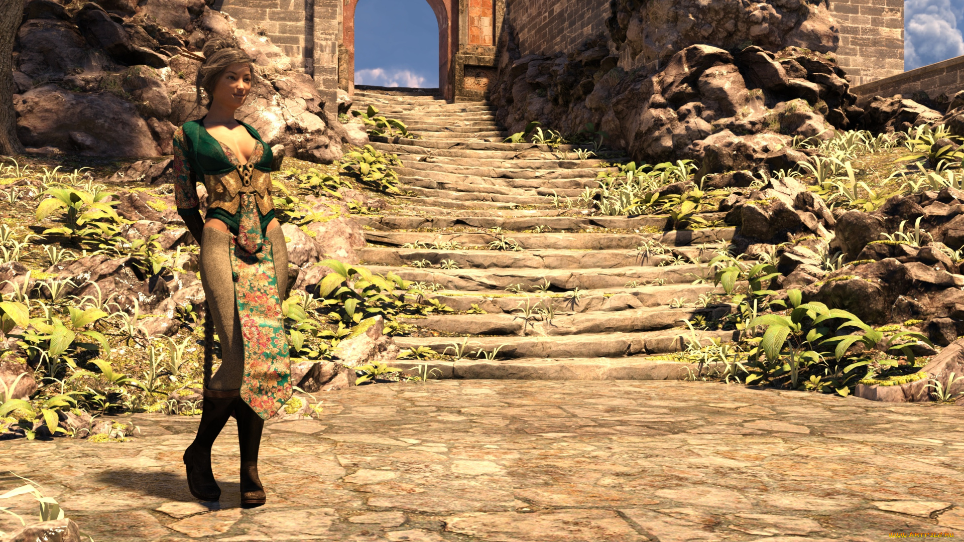 3д, графика, фантазия, , fantasy, фон, взгляд, девушка