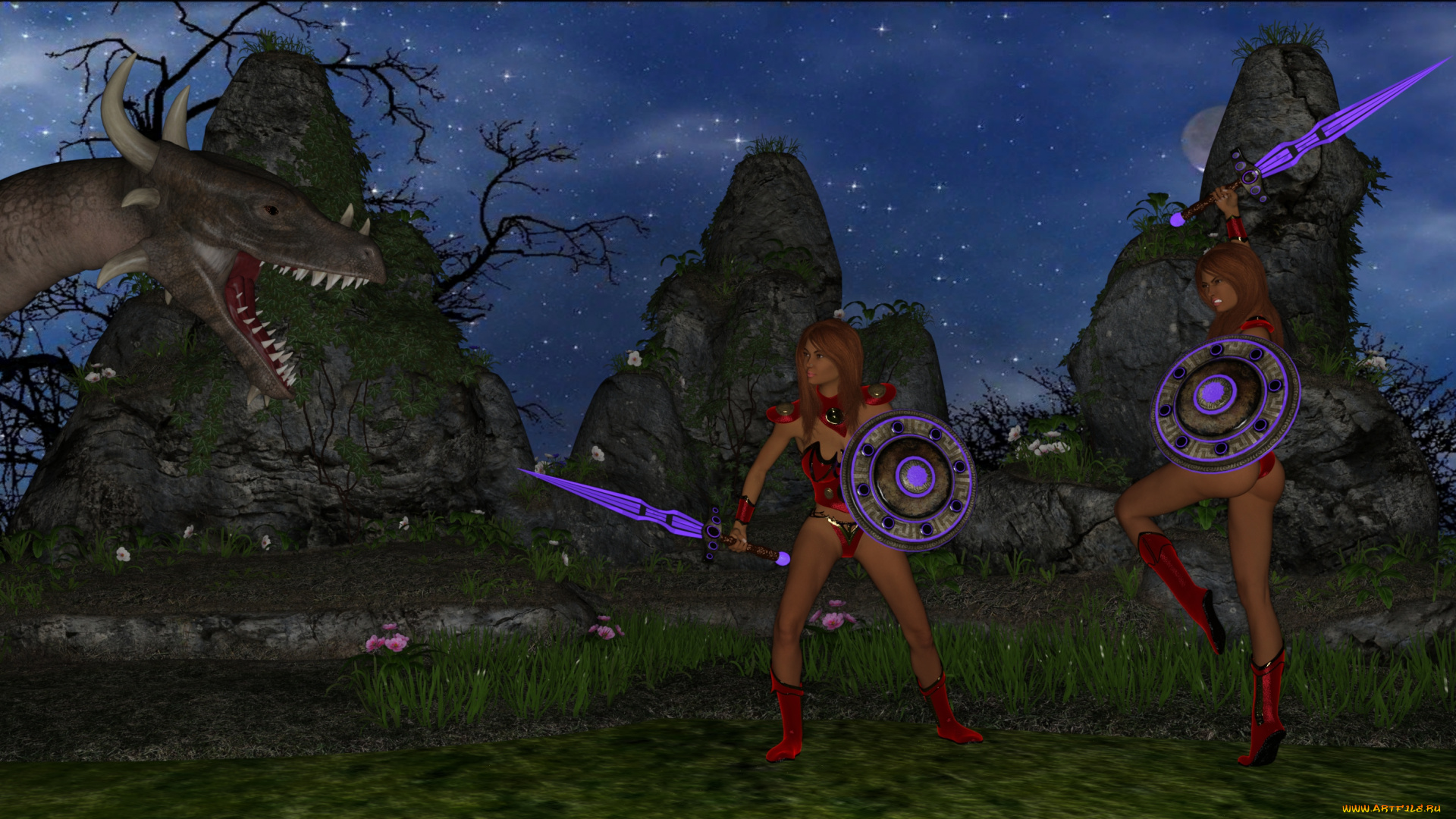 3д, графика, фантазия, , fantasy, оружие, дракон, девушки, взгляд, фон