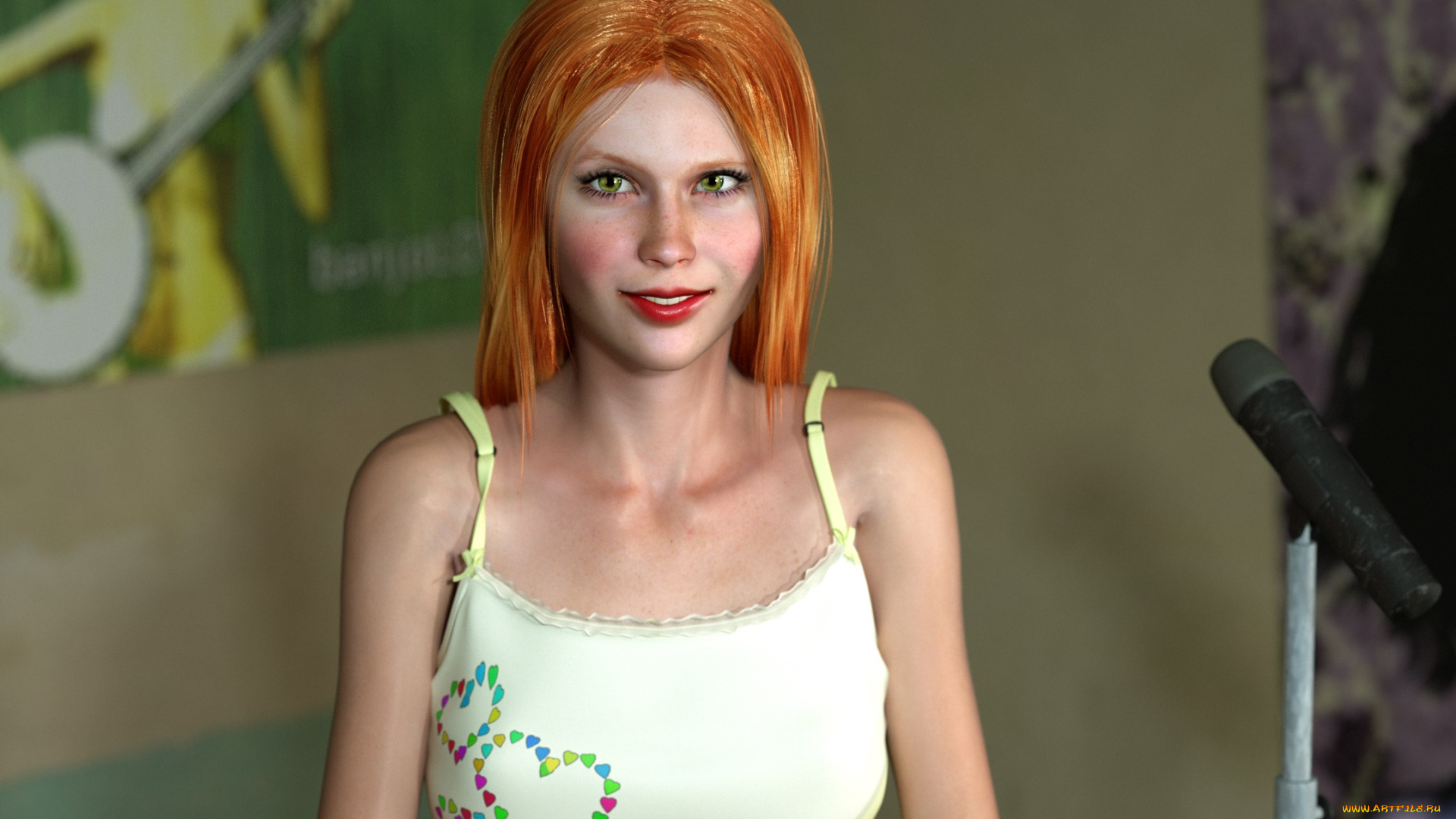 3д, графика, люди, , people, девушка, рыжая, фон, взгляд