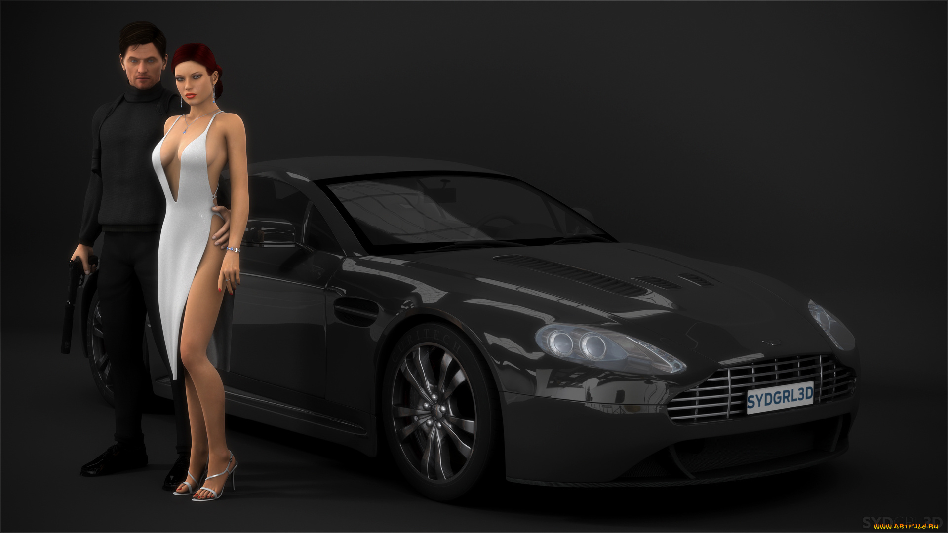 3д, графика, люди-авто, мото, , people-, car, , , moto, автомобиль, парень, фон, взгляд, девушка