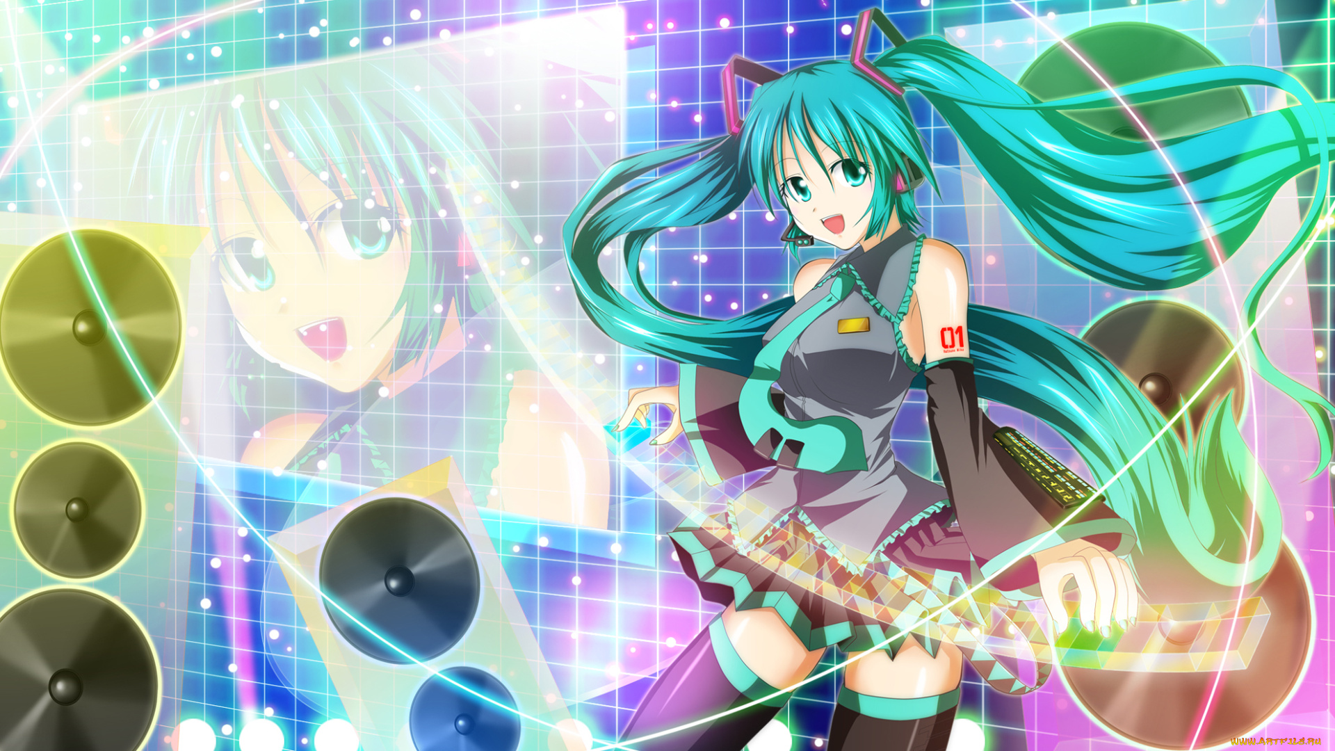 аниме, vocaloid, взгляд, девушка, фон