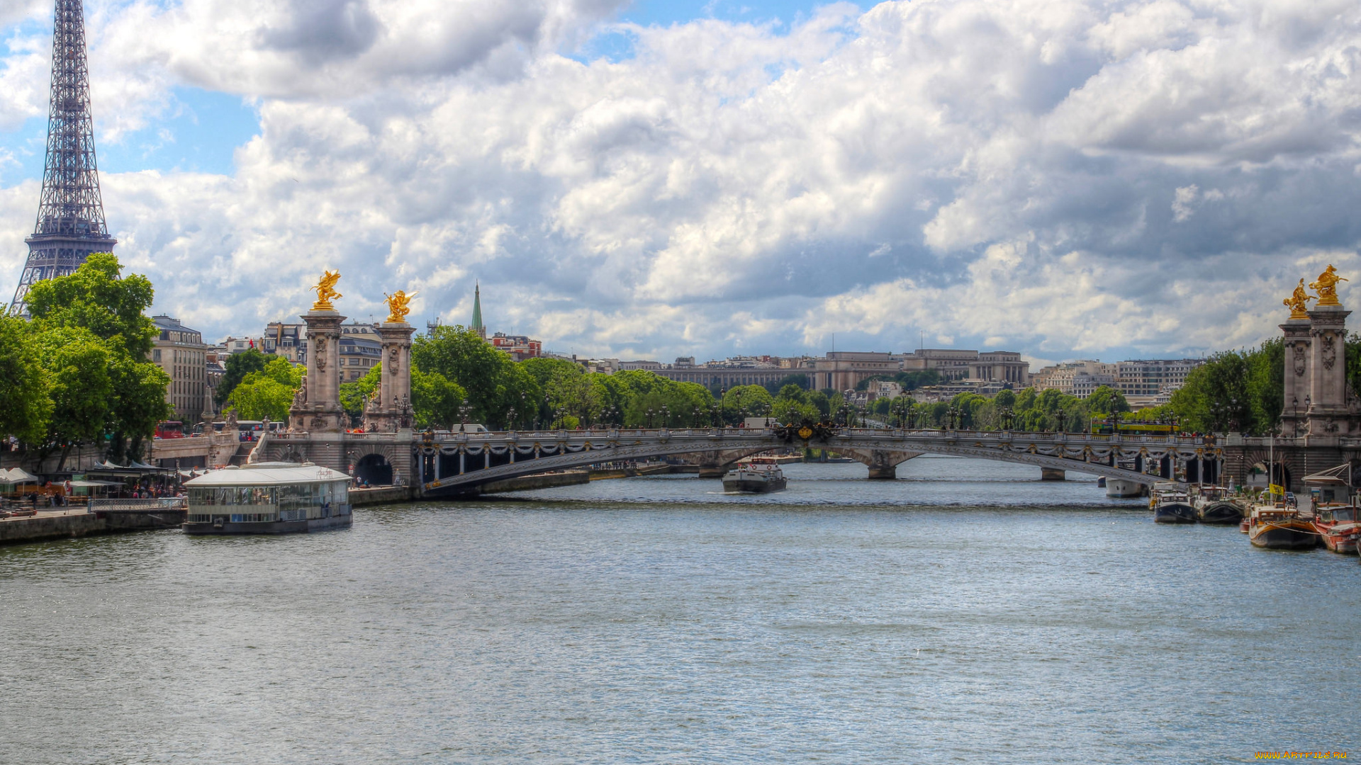 города, париж, , франция, башня, река, мост