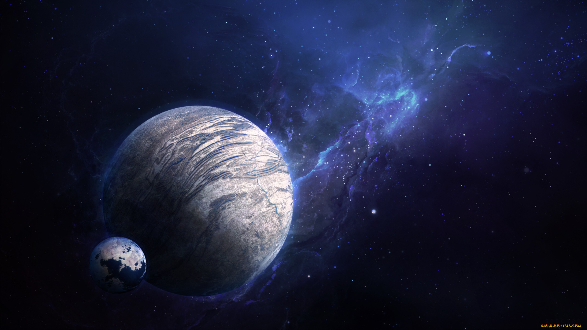 космос, арт, галактика, вселенная, планеты, звезды