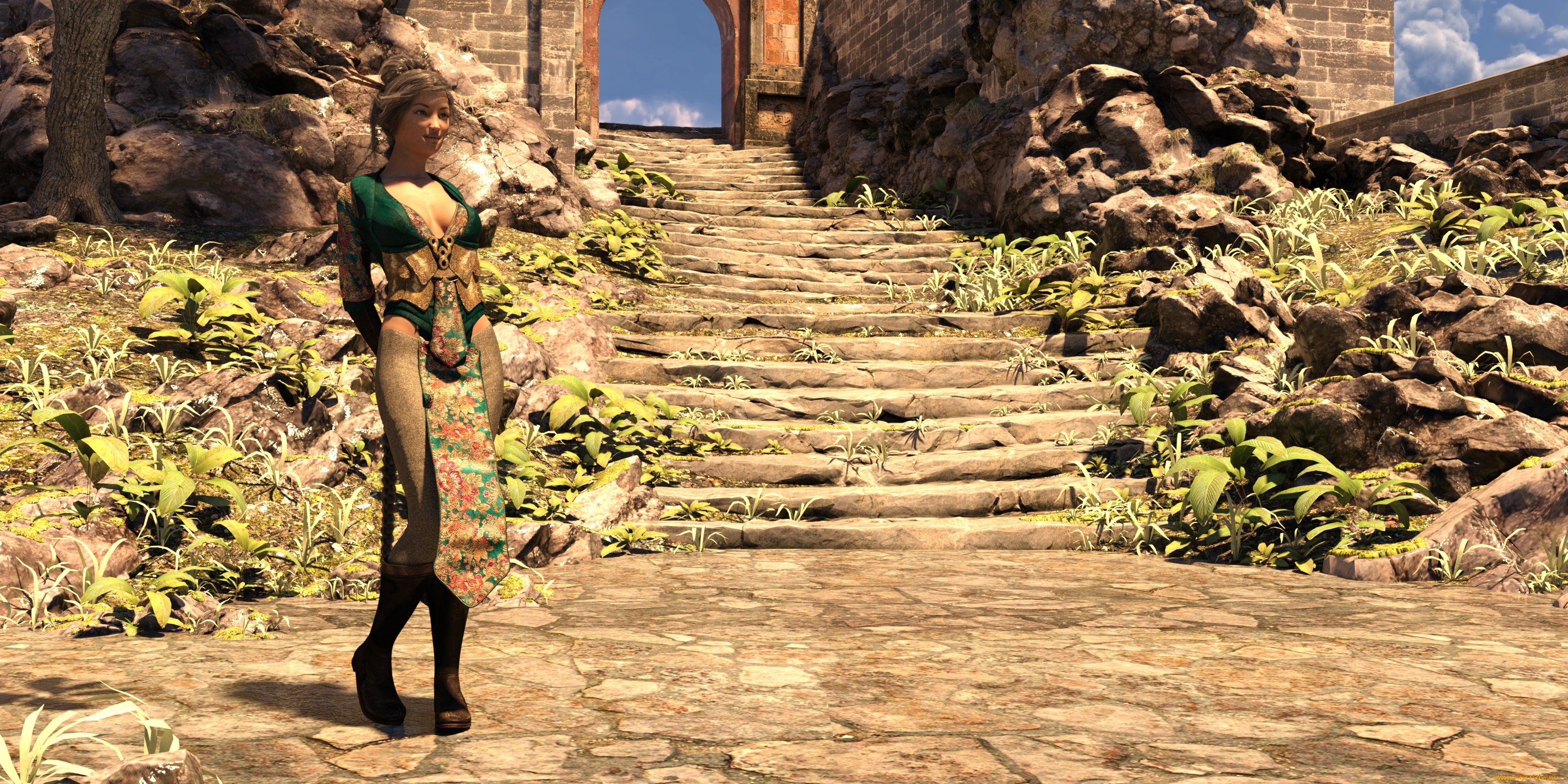 3д, графика, фантазия, , fantasy, фон, взгляд, девушка