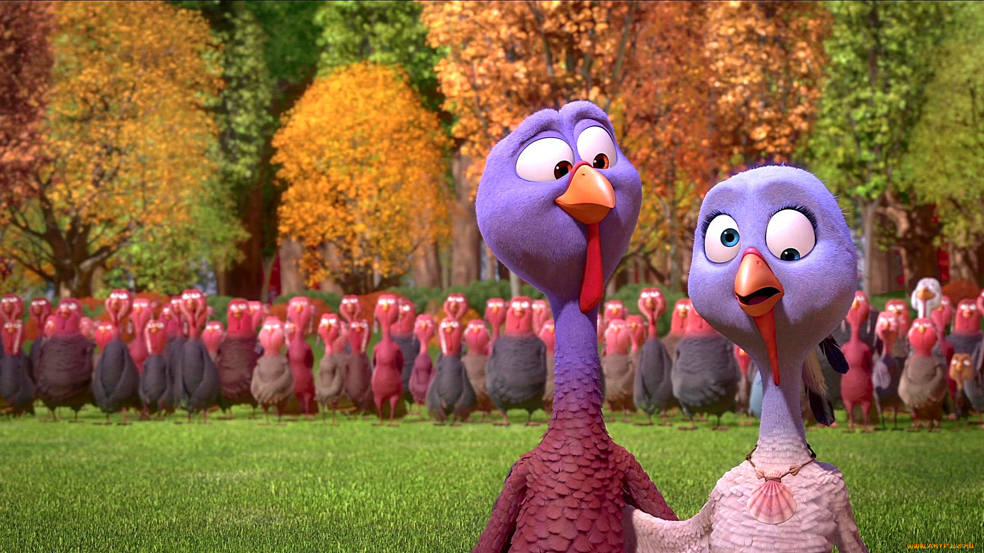 мультфильмы, free, birds, косоглазие, много, деревья, птица, индюк