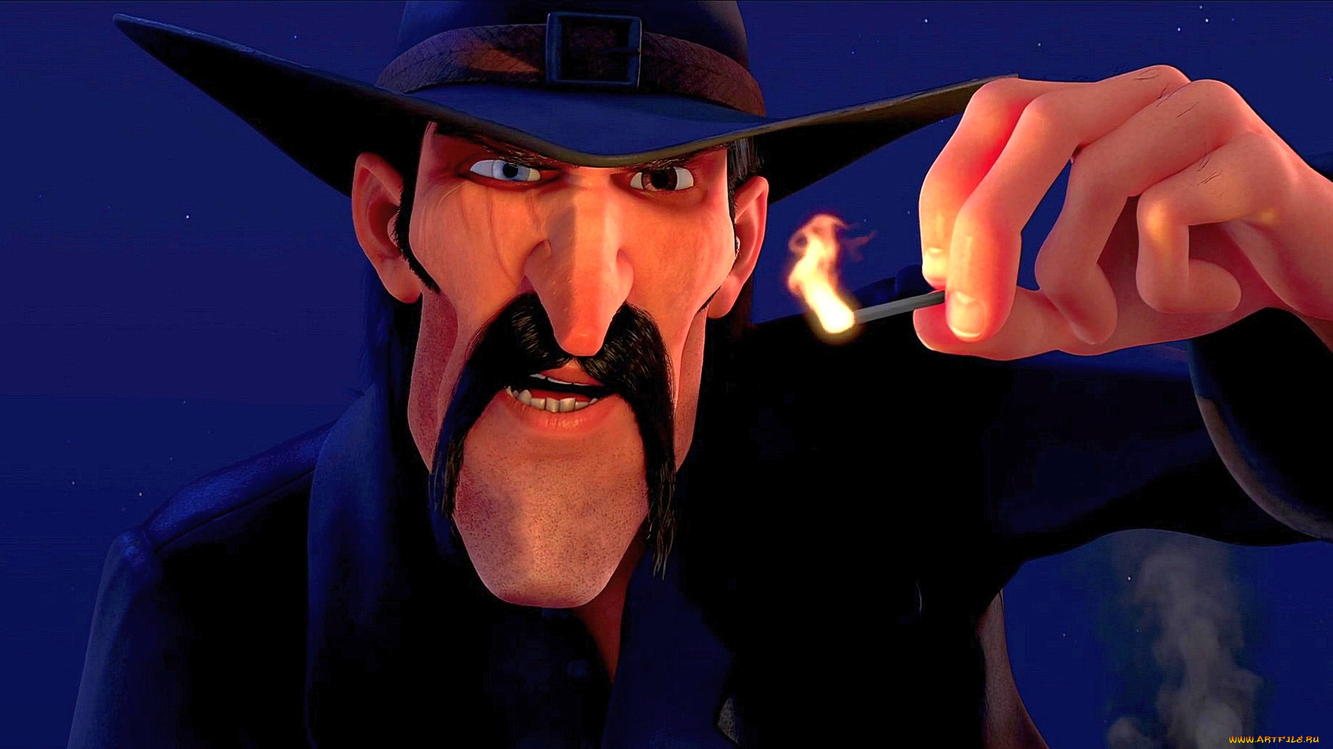 мультфильмы, free, birds, мужчина, пламя, спичка, ночь, шляпа, лицо