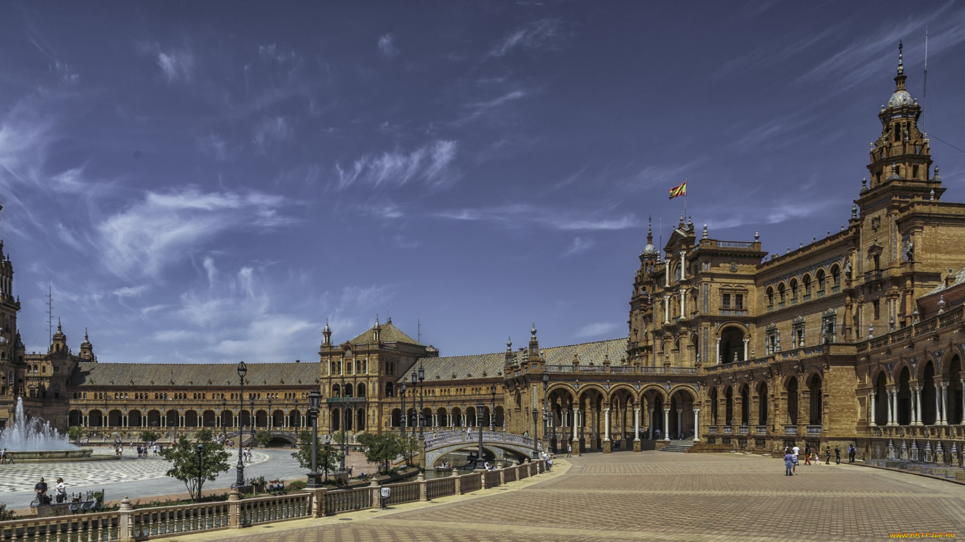 plaza, de, espana, города, севилья, , испания, ночь, площадь, дворец