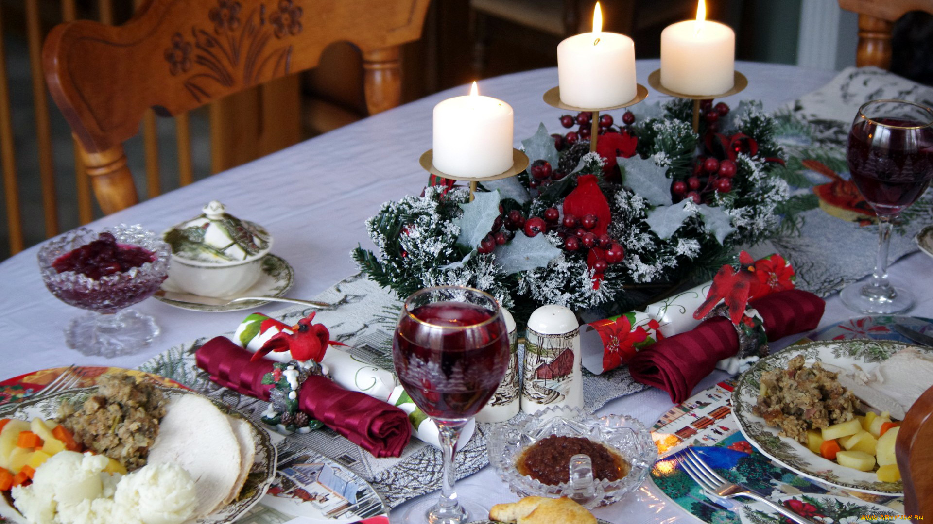 праздничные, сервировка, праздник, вино, свечи