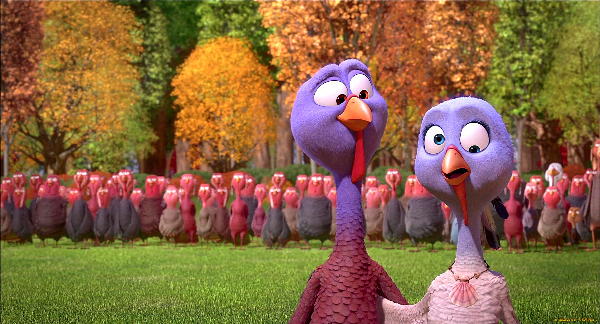 мультфильмы, free, birds, косоглазие, много, деревья, птица, индюк