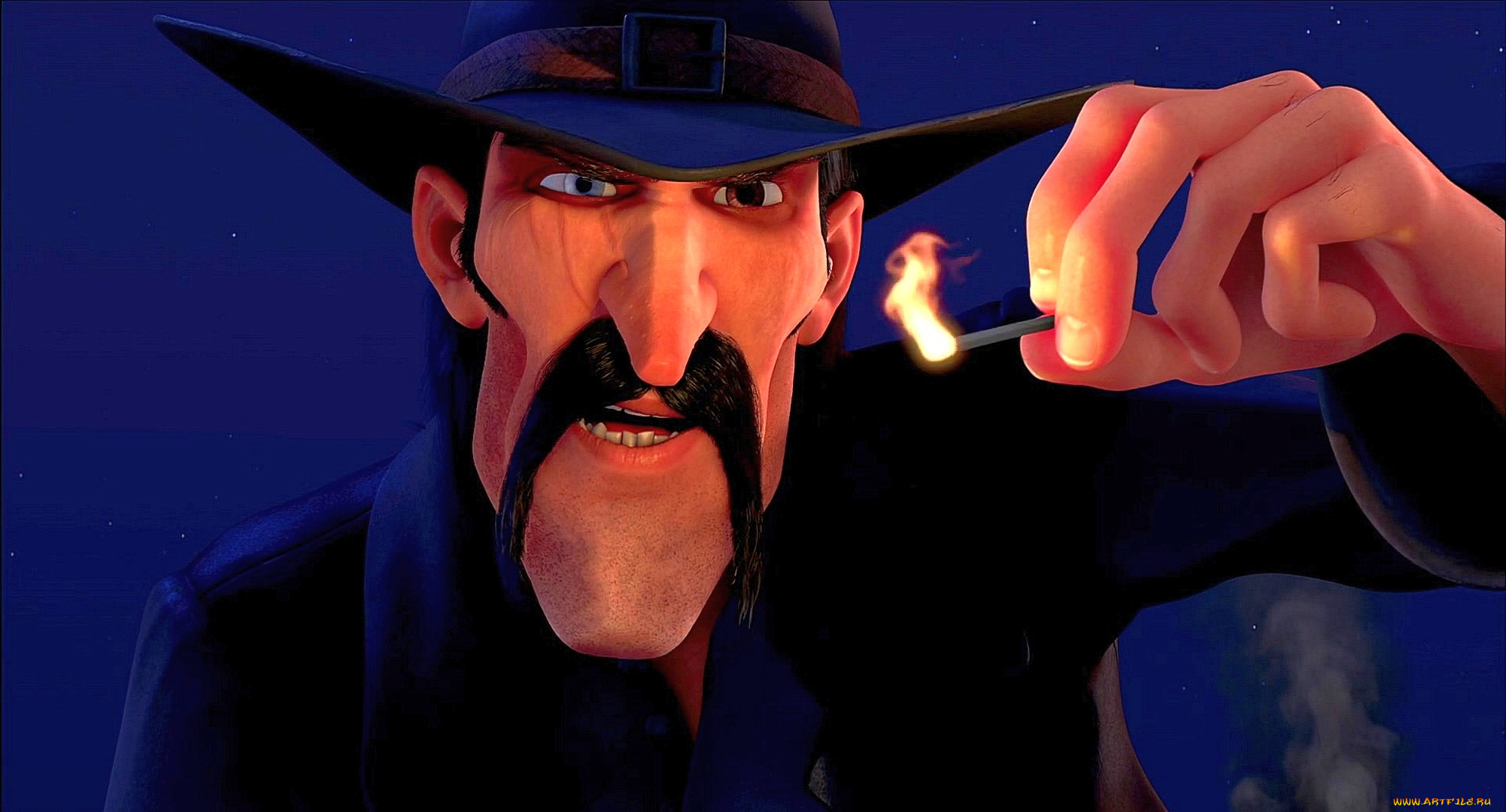 мультфильмы, free, birds, мужчина, пламя, спичка, ночь, шляпа, лицо