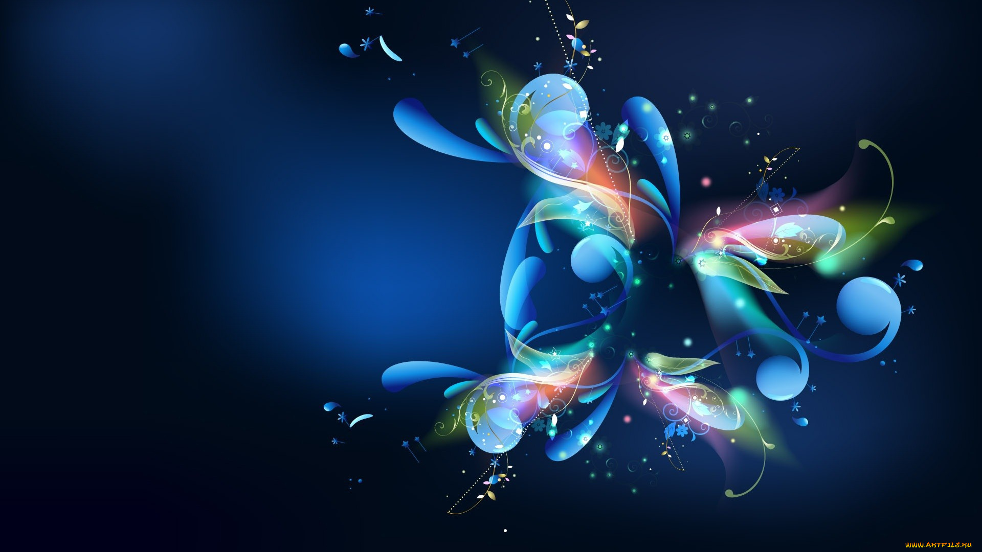 3д, графика, абстракция, , abstract, звездочки, цветы, загогулины, листья