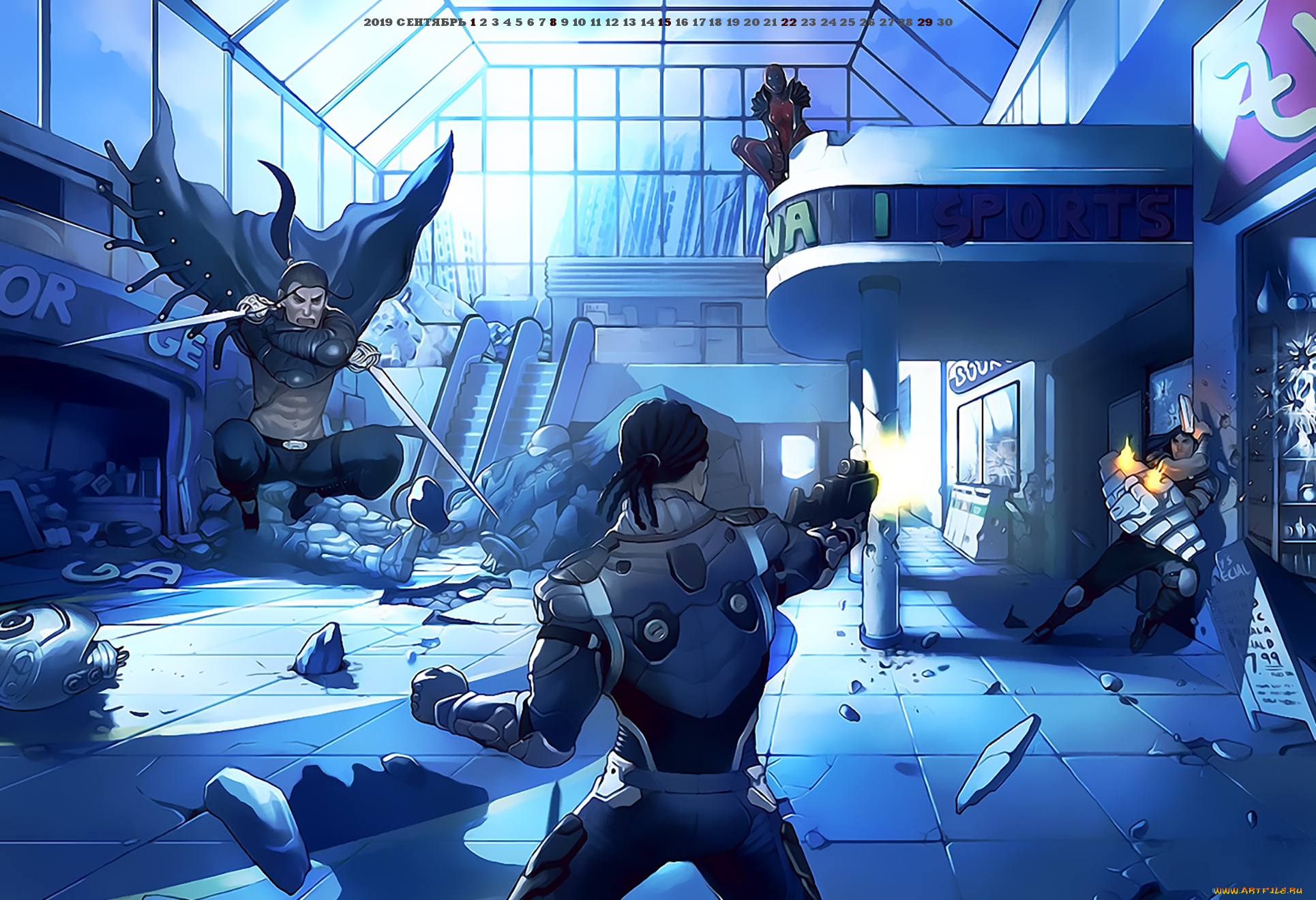 календари, фэнтези, 2019, calendar, поединок, нападение, помещение, оружие, мужчина