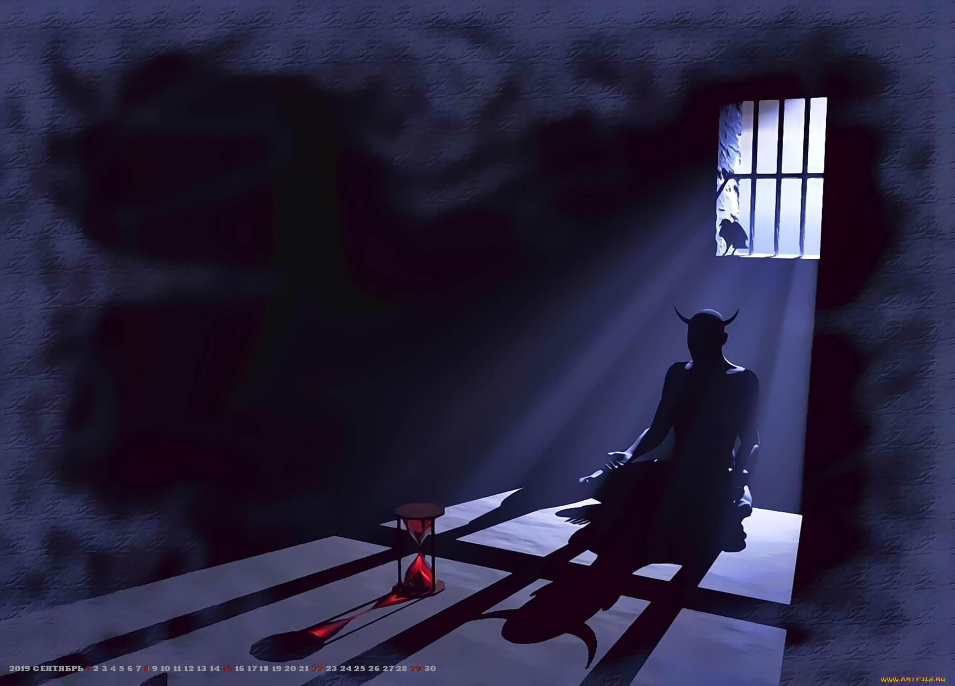 календари, фэнтези, решетка, окно, 2019, тень, существо, рога, calendar